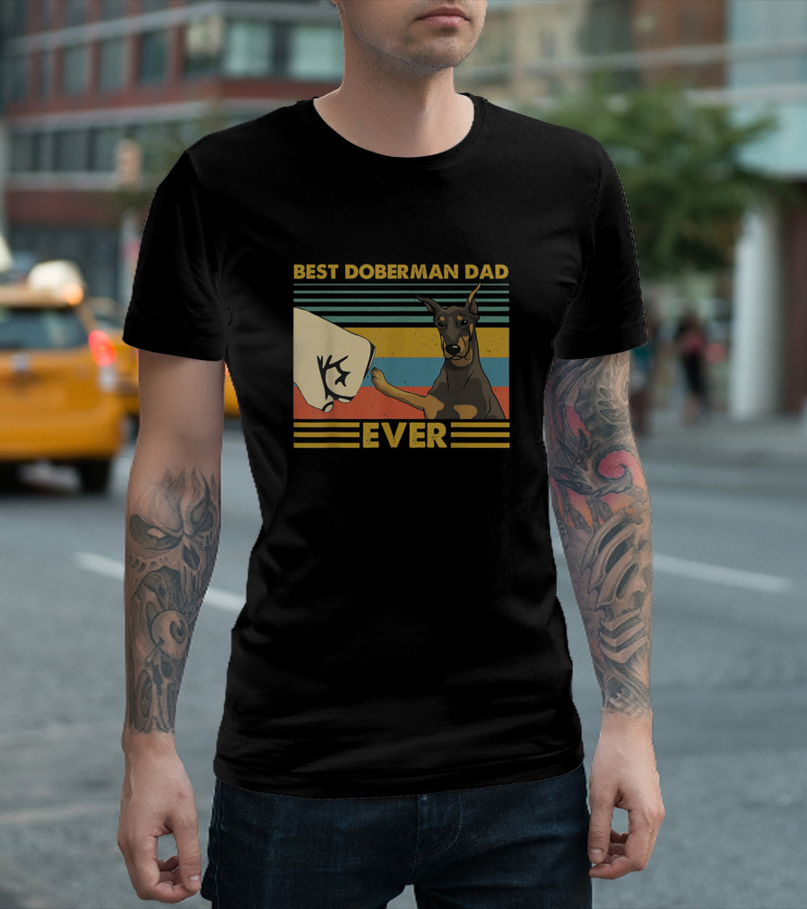 Best Doberman Dad Ever Fist Bump Retro Vintage Sunset T-Shirt
