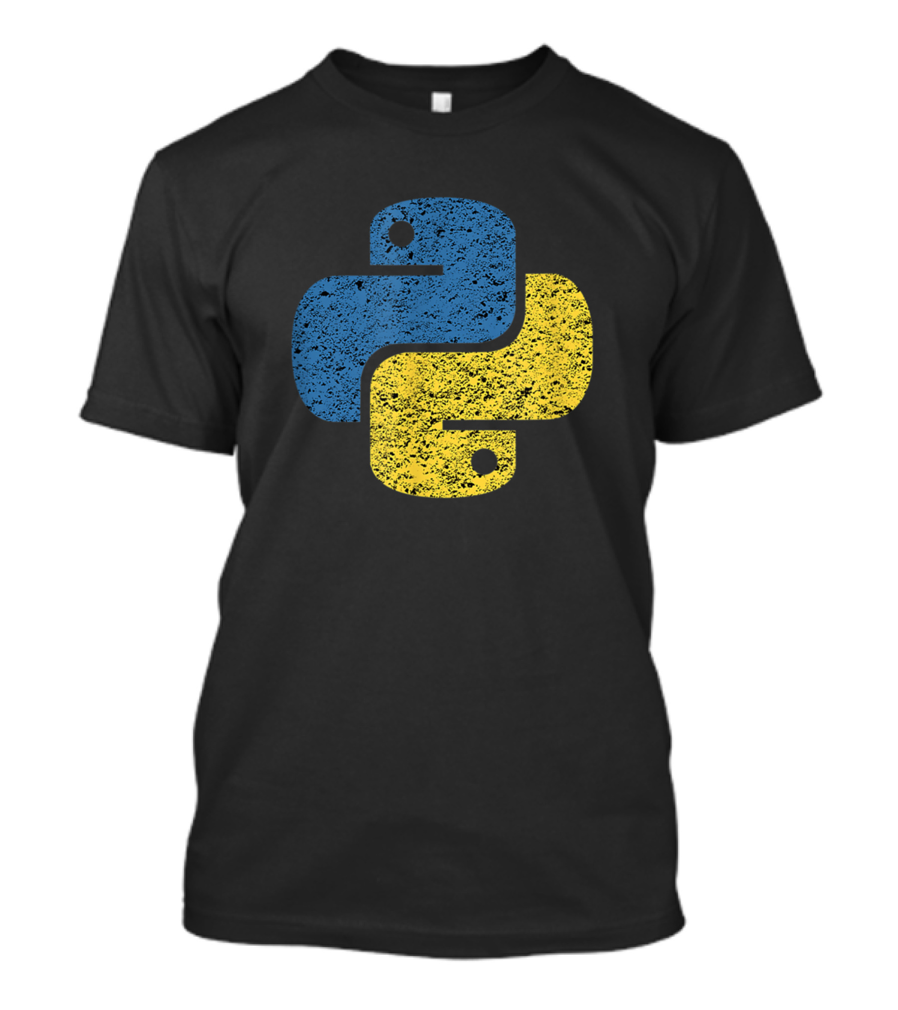Distressed Python Logo Blue Yellow Design For Engineers T-Shirt