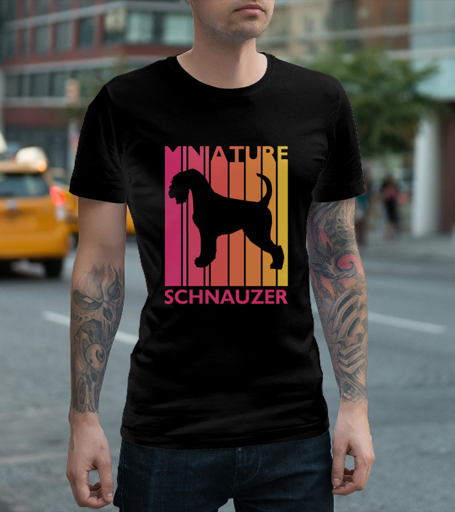 Miniature Schnauzer Vintage Dog Silhouette Retro Stripes T-Shirt
