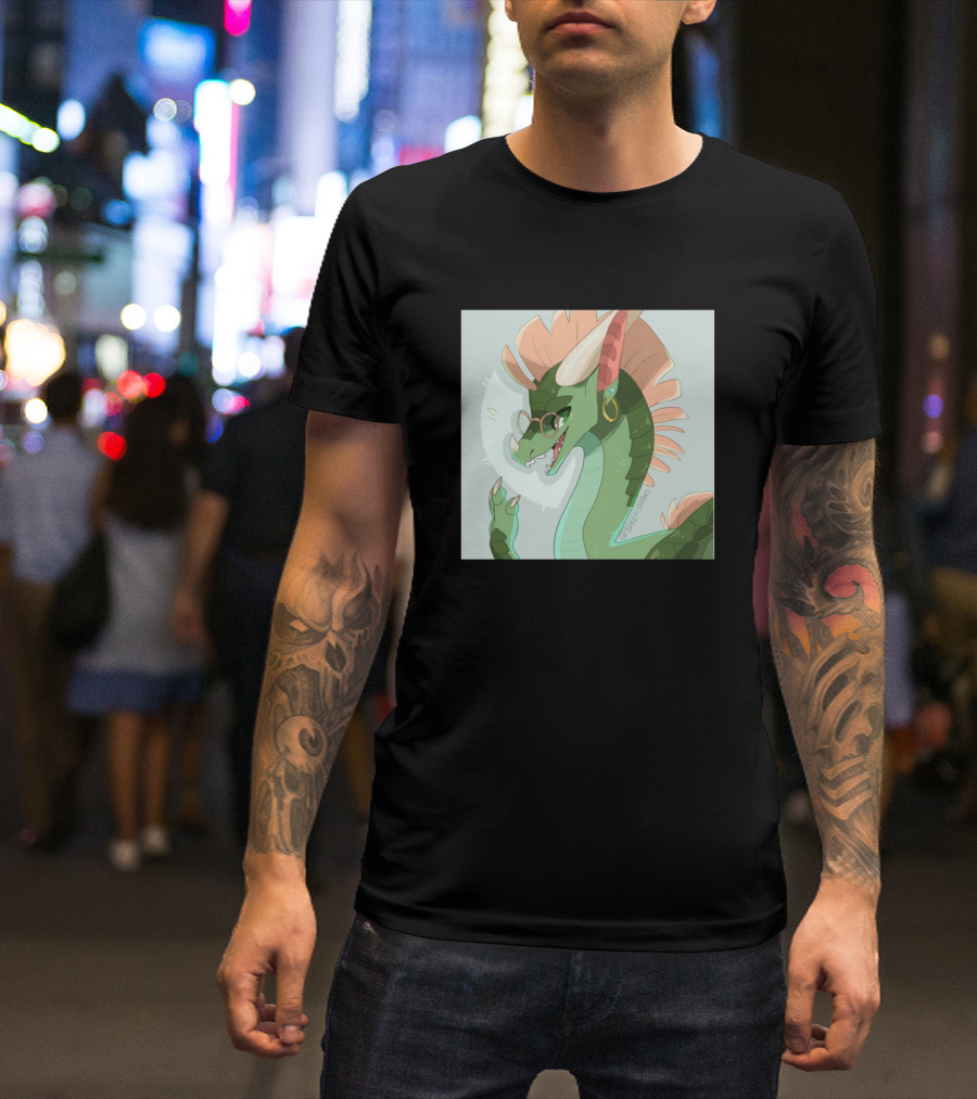 Dragon Glasses Cool Green Reptile Wearing Sunglasses With Horns T-Shirt