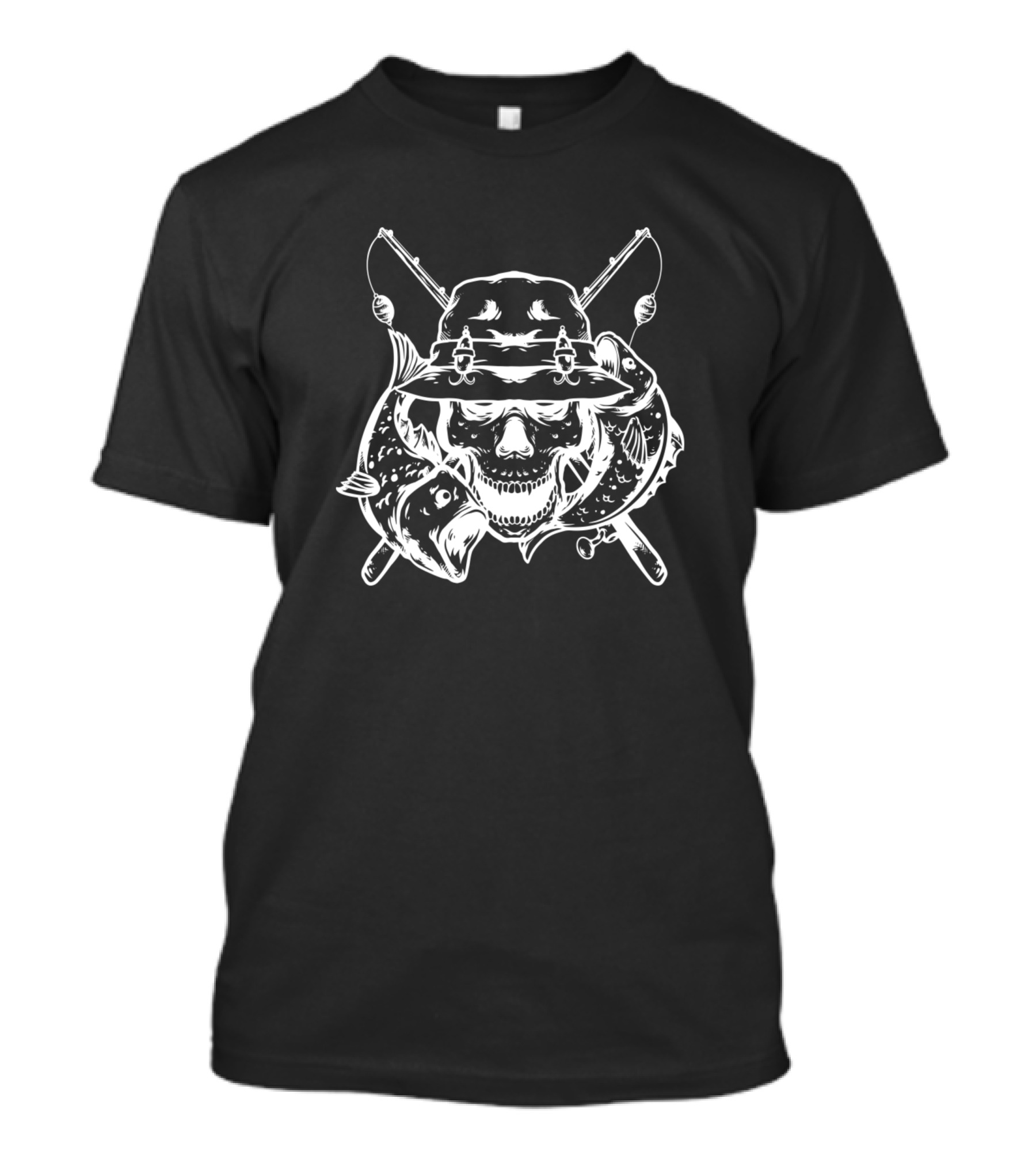 Skull With Fishing Hat Crossed Fishing Poles And Fish T-Shirt