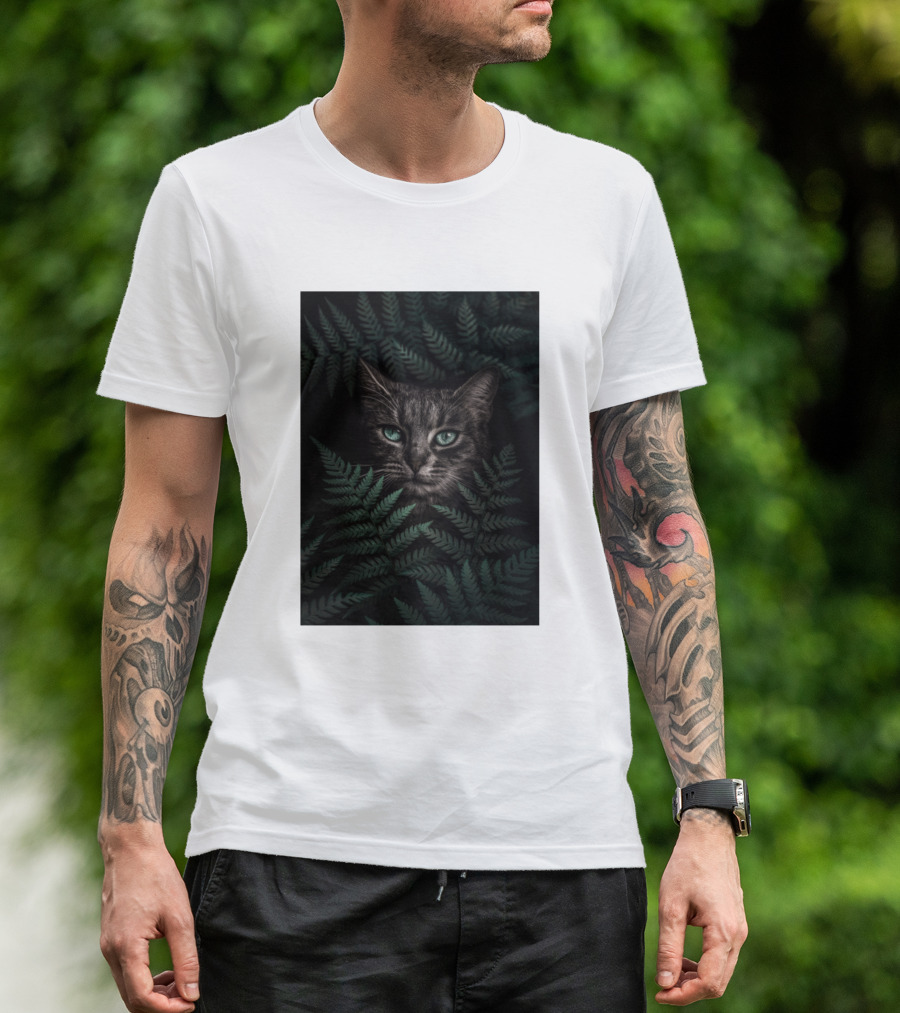 Hiding Cat Among Green Fern Leaves T-Shirt