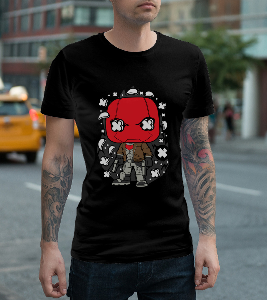 Hood Jason Red Mask Comic Character With Brown Jacket And Boots T-Shirt