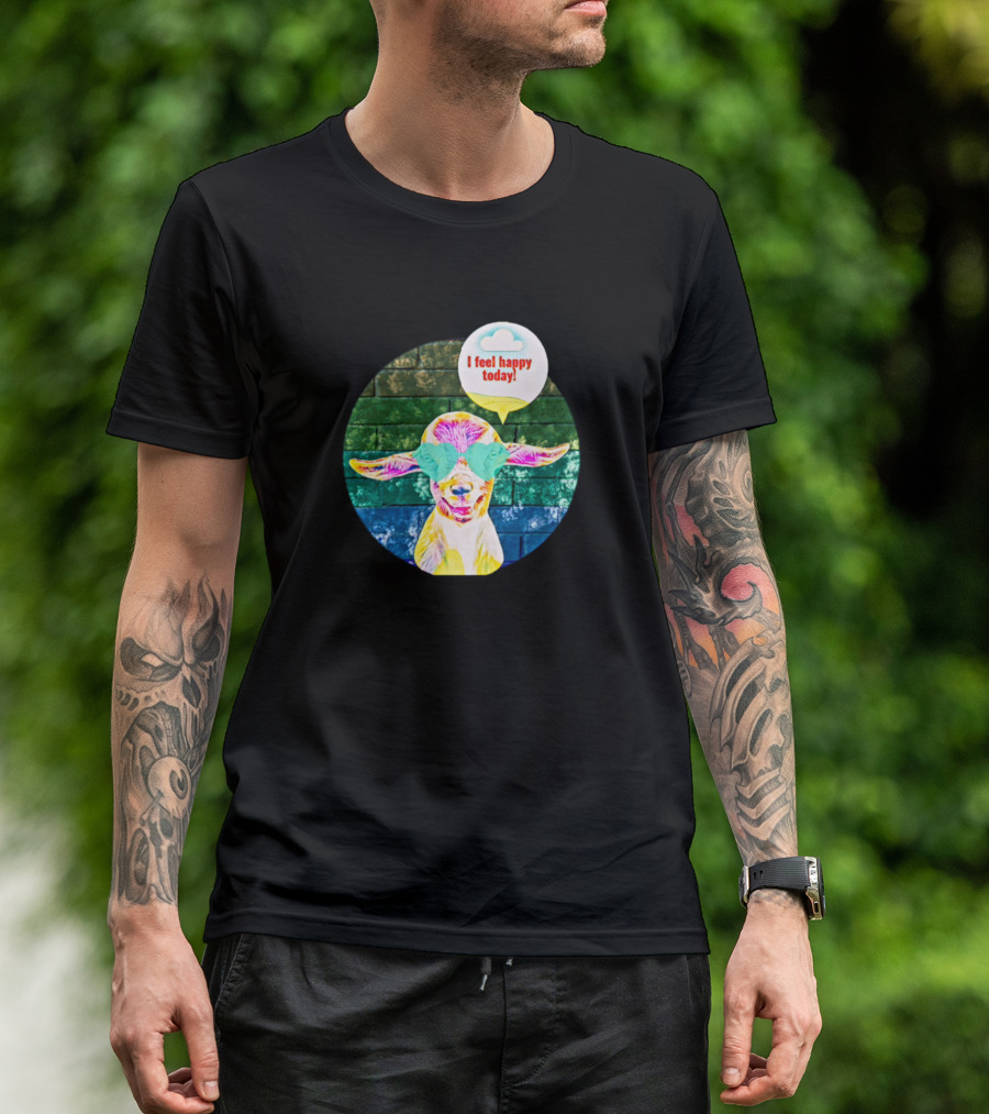 I Feel Happy Today Rainbow Goat With Glasses T-Shirt