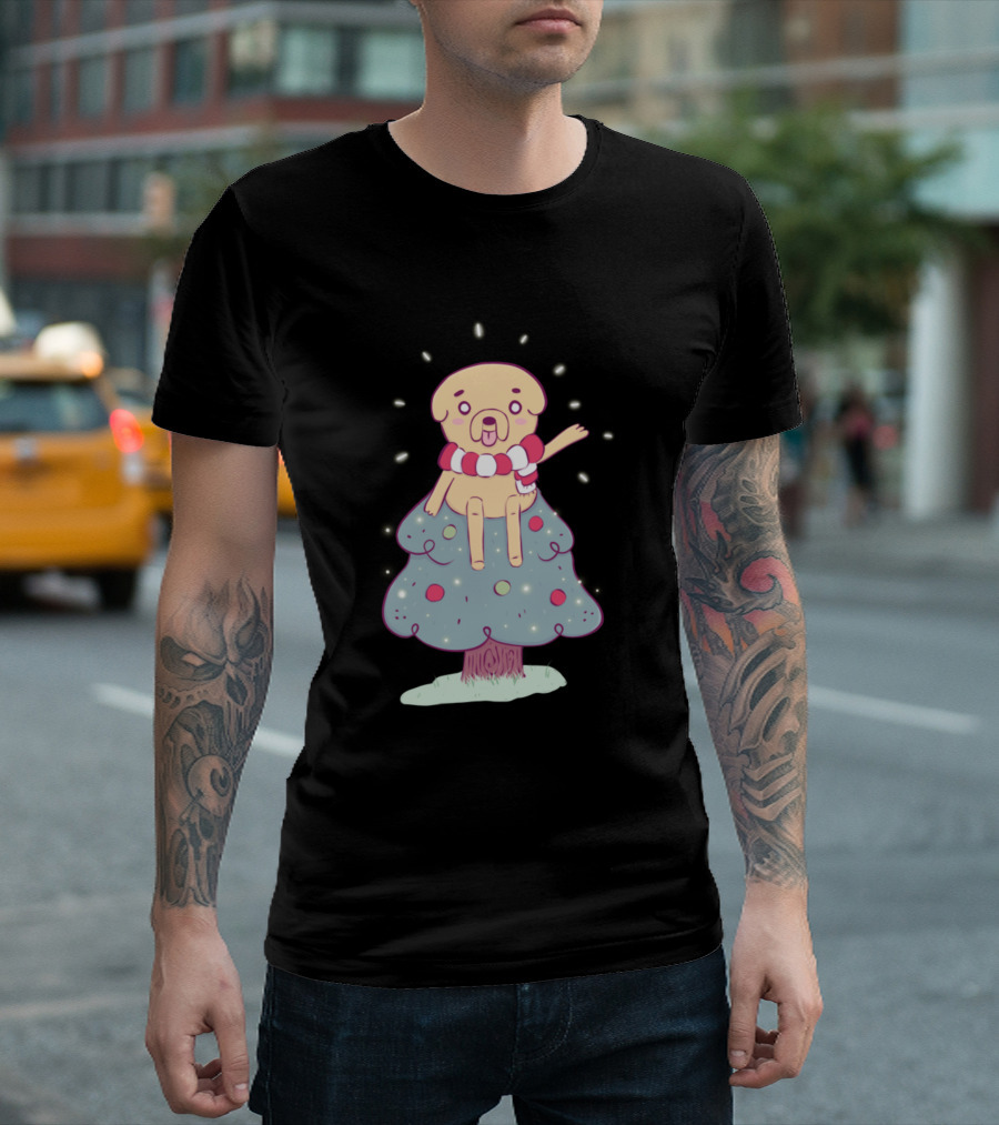 Christmas Tree Dog With Scarf And Lights T-Shirt