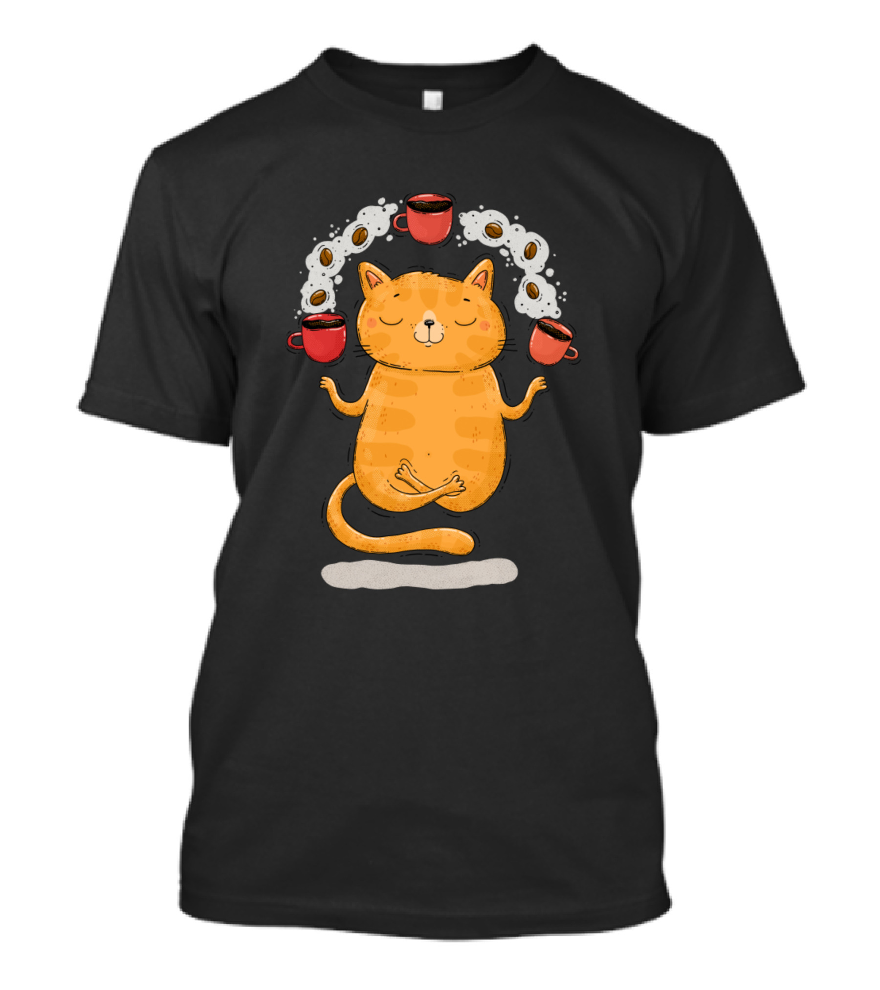 Content Zen Cat Balancing Coffee Cups T-Shirt