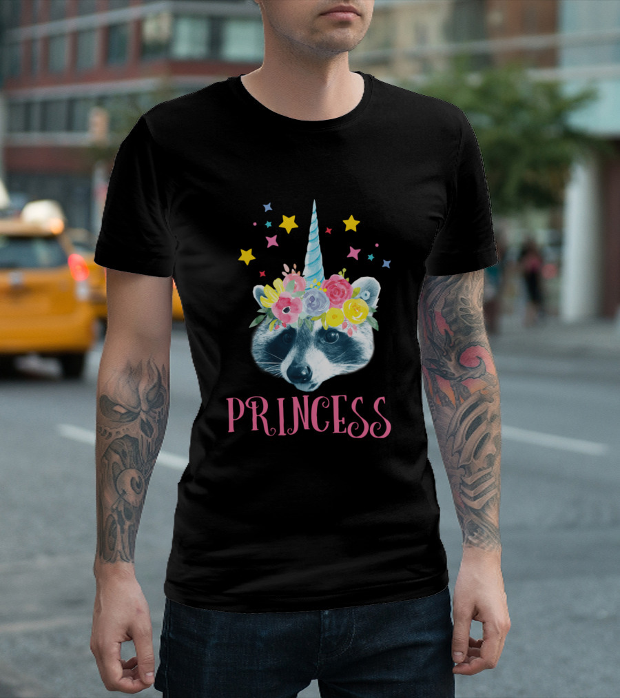 Princess Raccoon Unicorn with Floral Stars T-Shirt