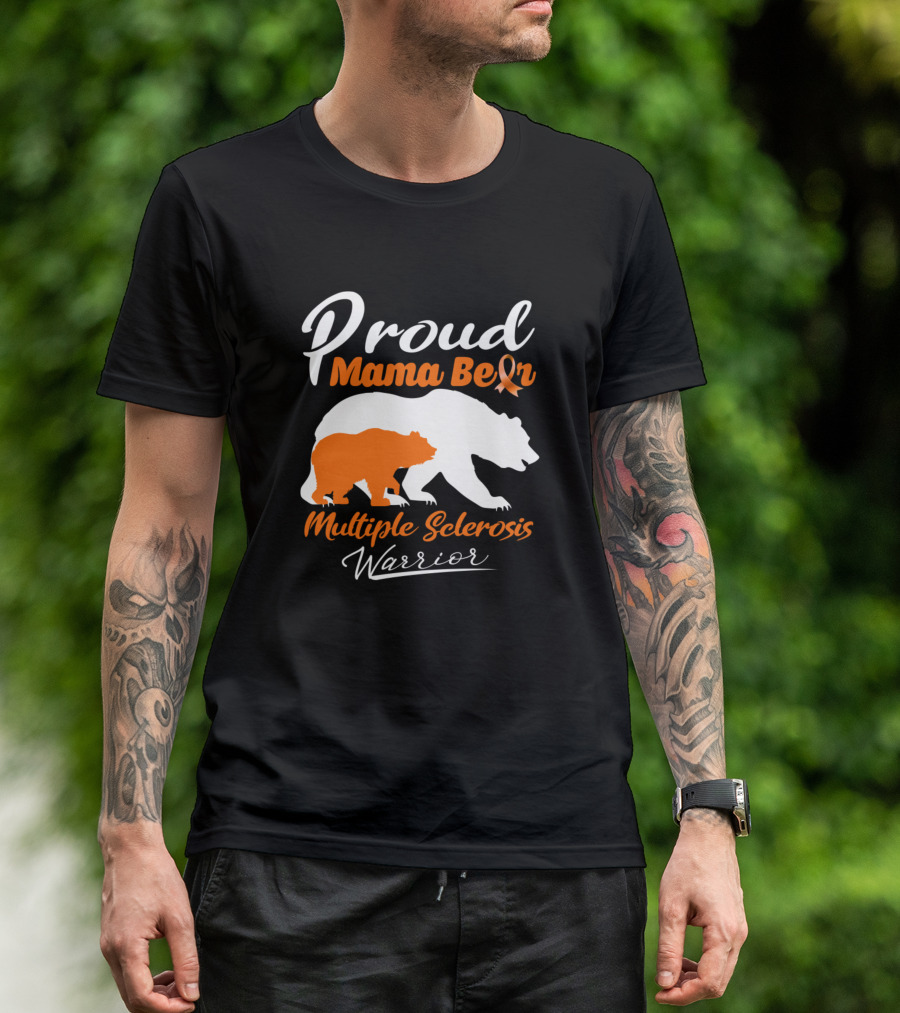Proud Mama Bear Multiple Sclerosis Warrior Ribbon Support T-Shirt
