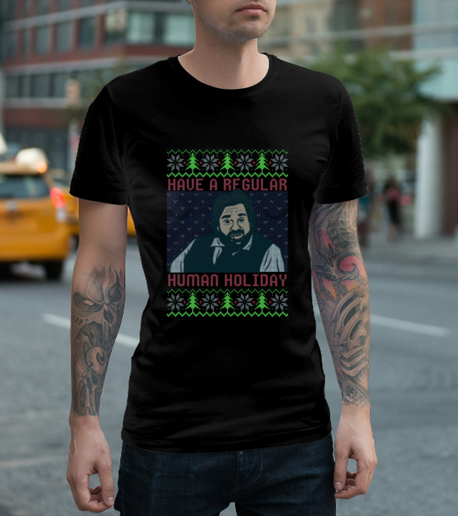 Have a Regular Human Holiday Sweater Design with Snowflakes and Bats T-Shirt