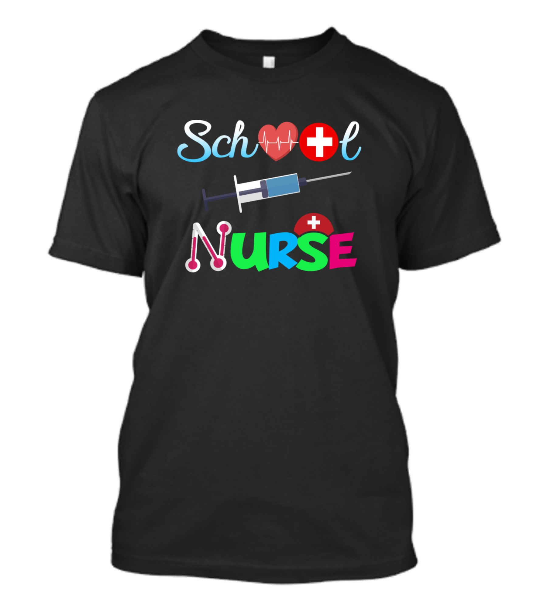 School Nurse Heartbeat Nurse Love Syringe Stethoscope T-Shirt