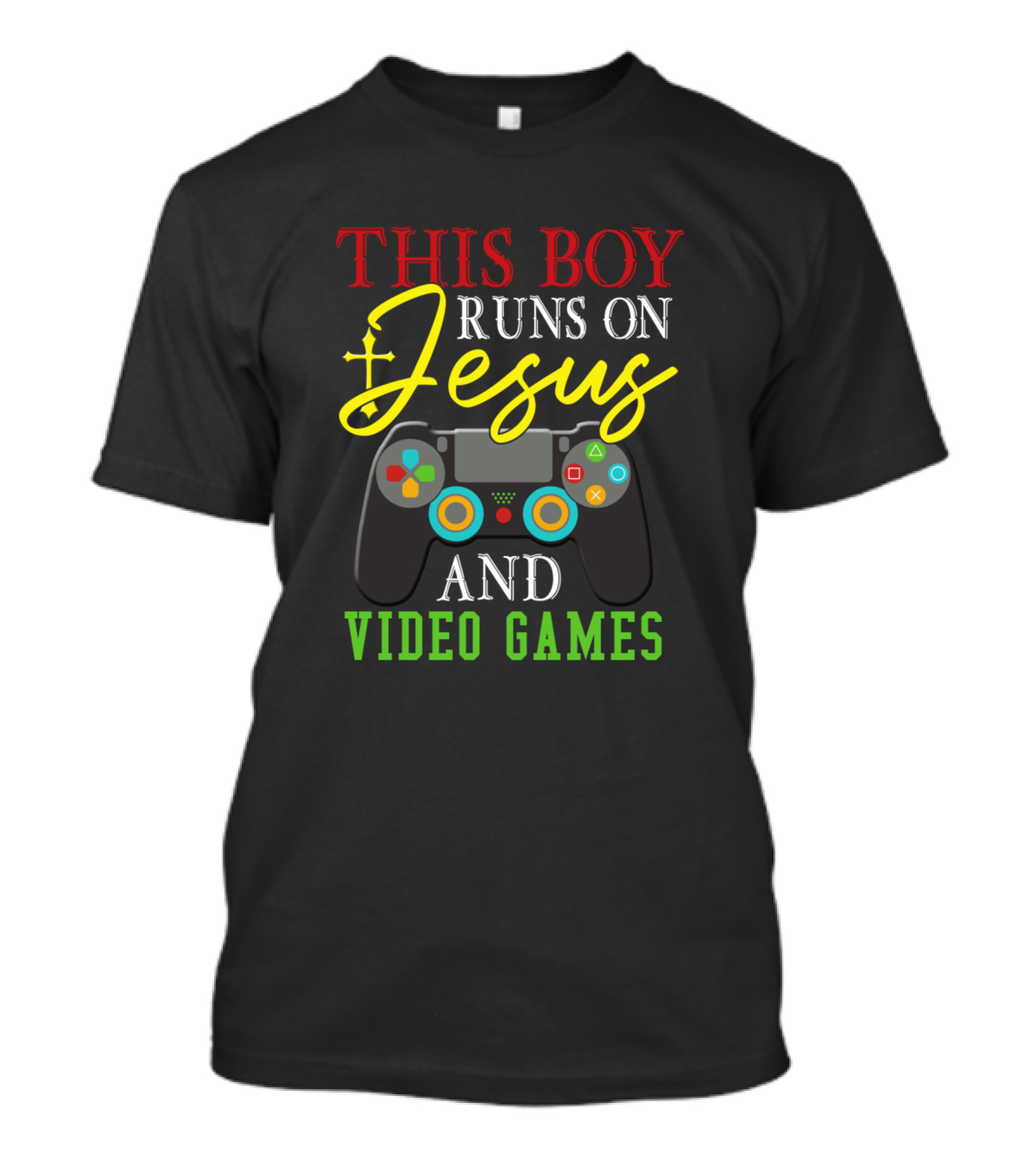 This Boy Runs On Jesus And Video Games Controller Design Christian T-Shirt