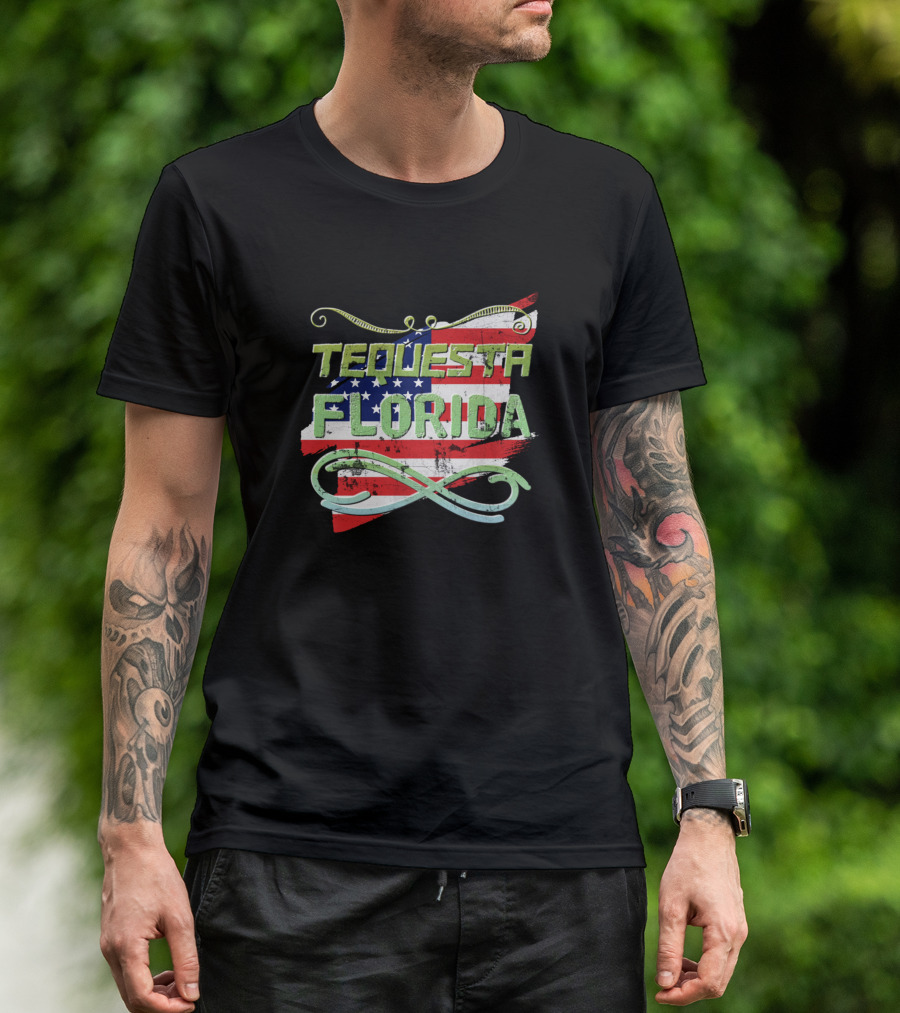 Tequesta Florida American Flag Swirl T-Shirt