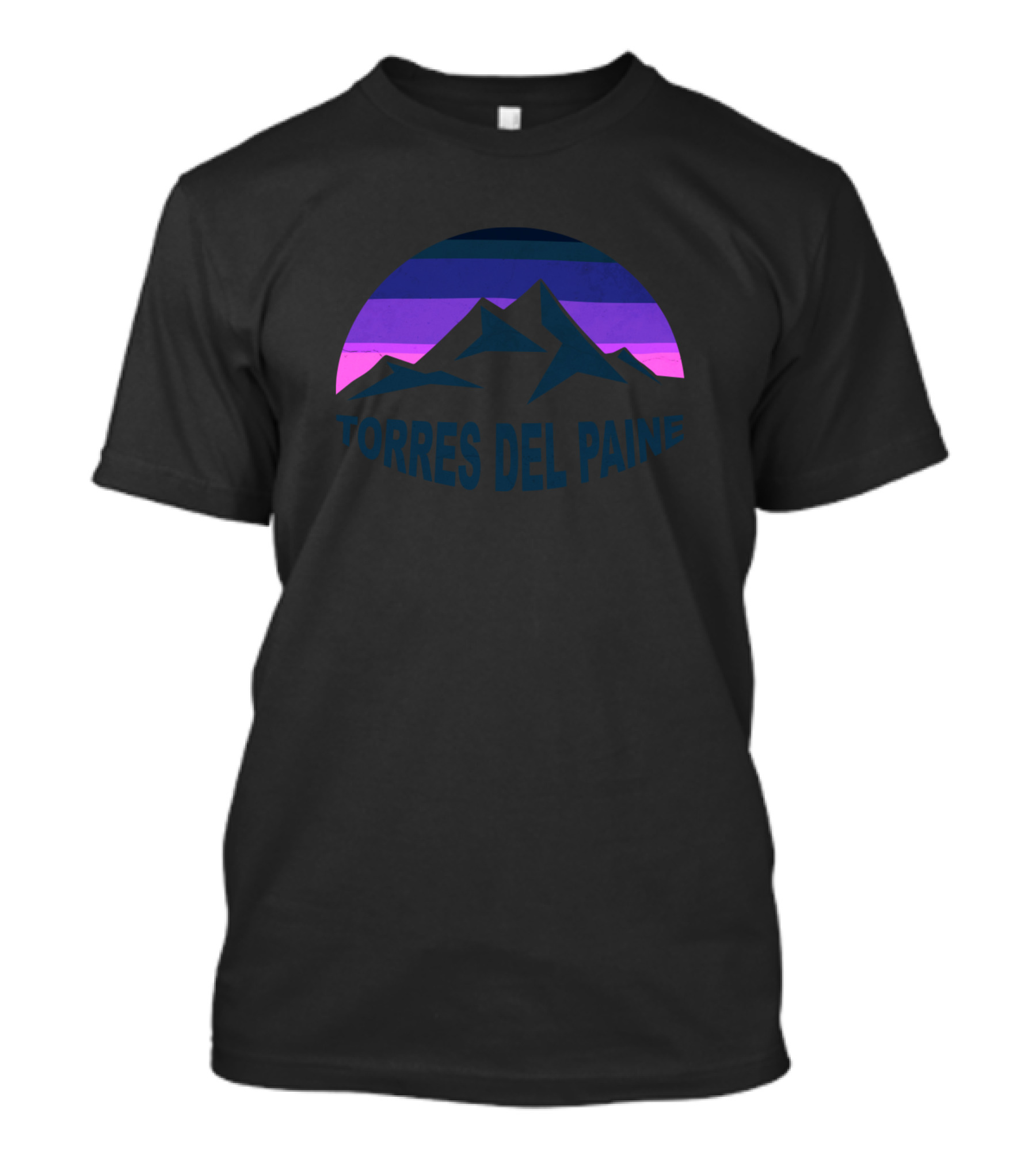 Torres Del Paine Mountain Silhouette With Striped Sunset Background T-Shirt
