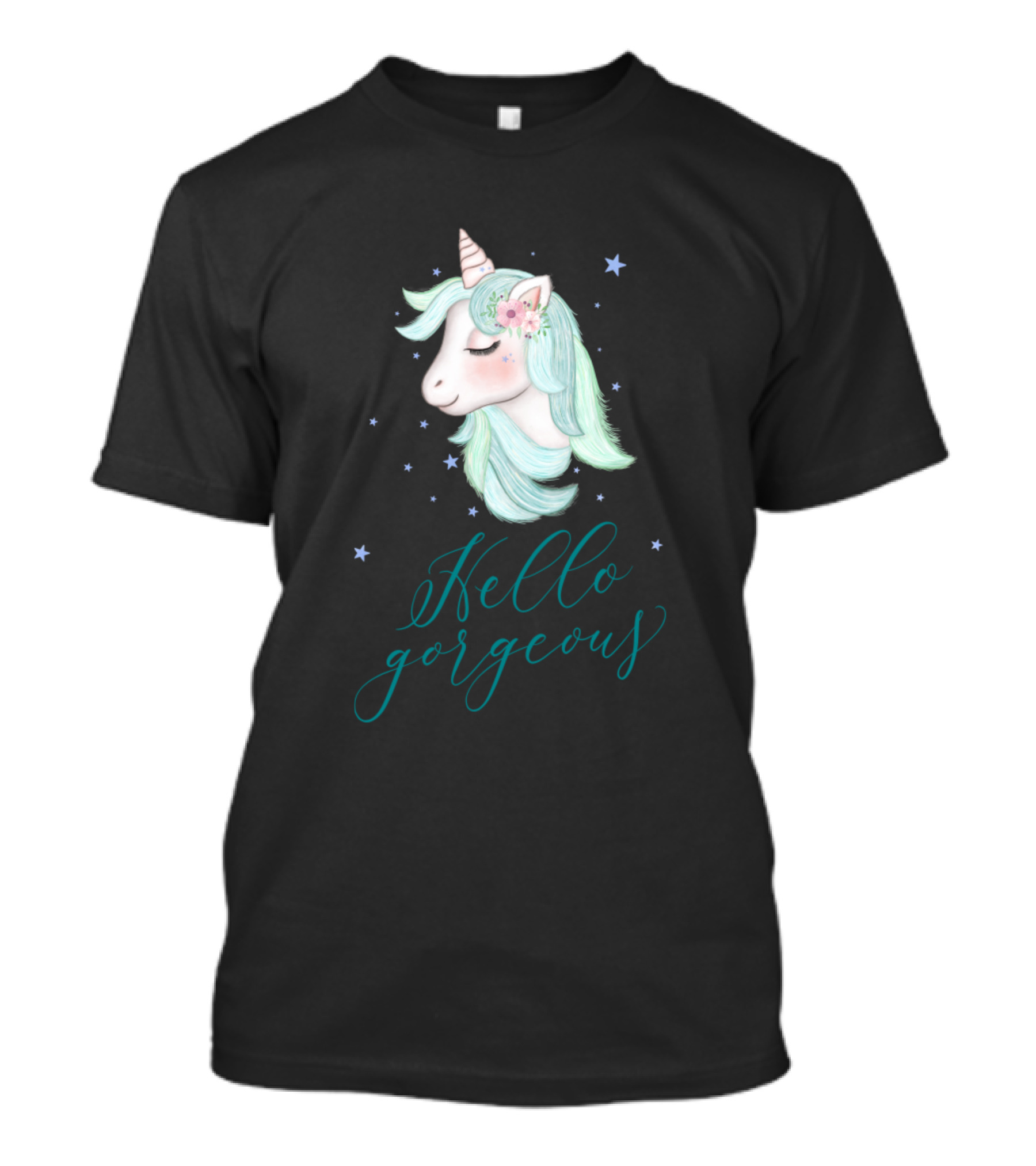 Hello Gorgeous Unicorn With Stars And Flowers T-Shirt