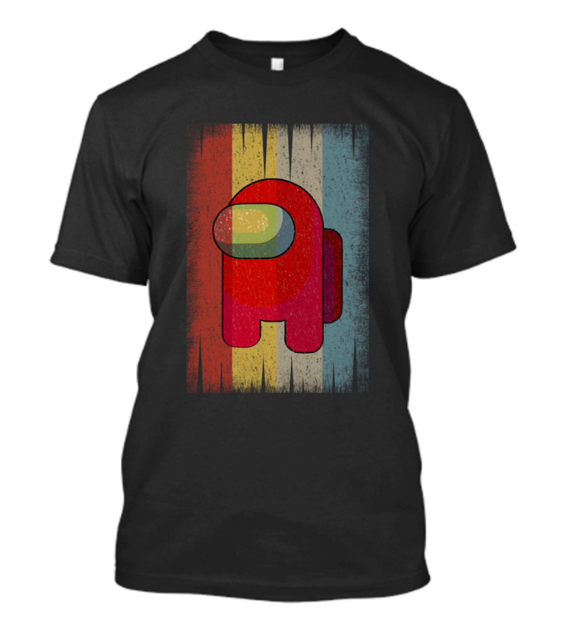 Vintage Red Crewmate Retro Stripes Gaming T-Shirt