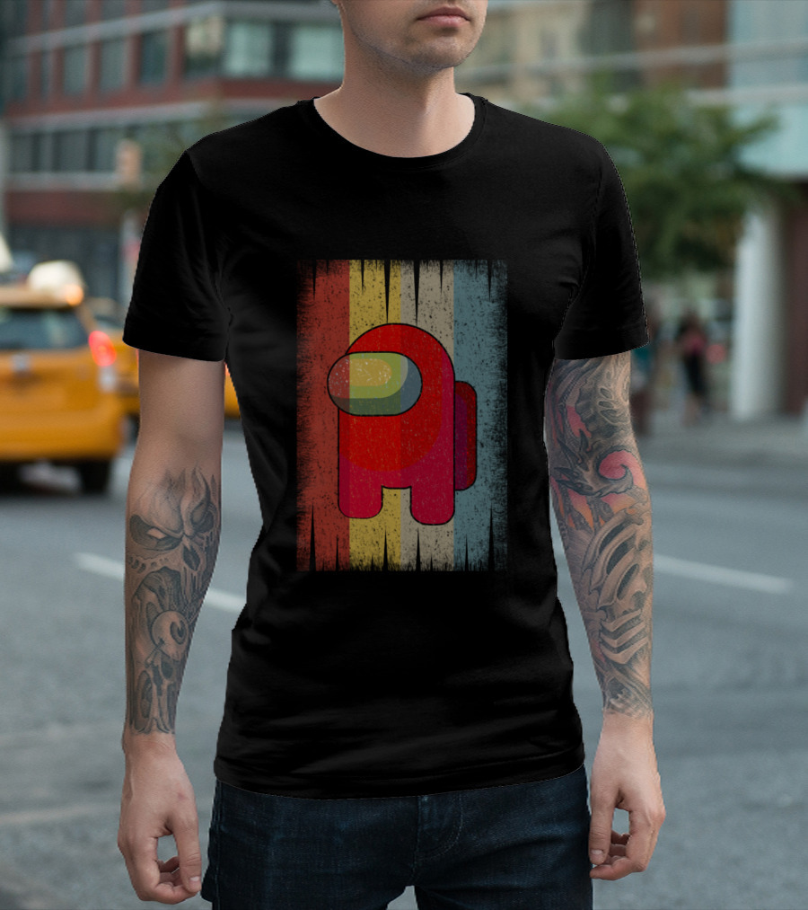 Vintage Red Crewmate Retro Stripes Gaming T-Shirt