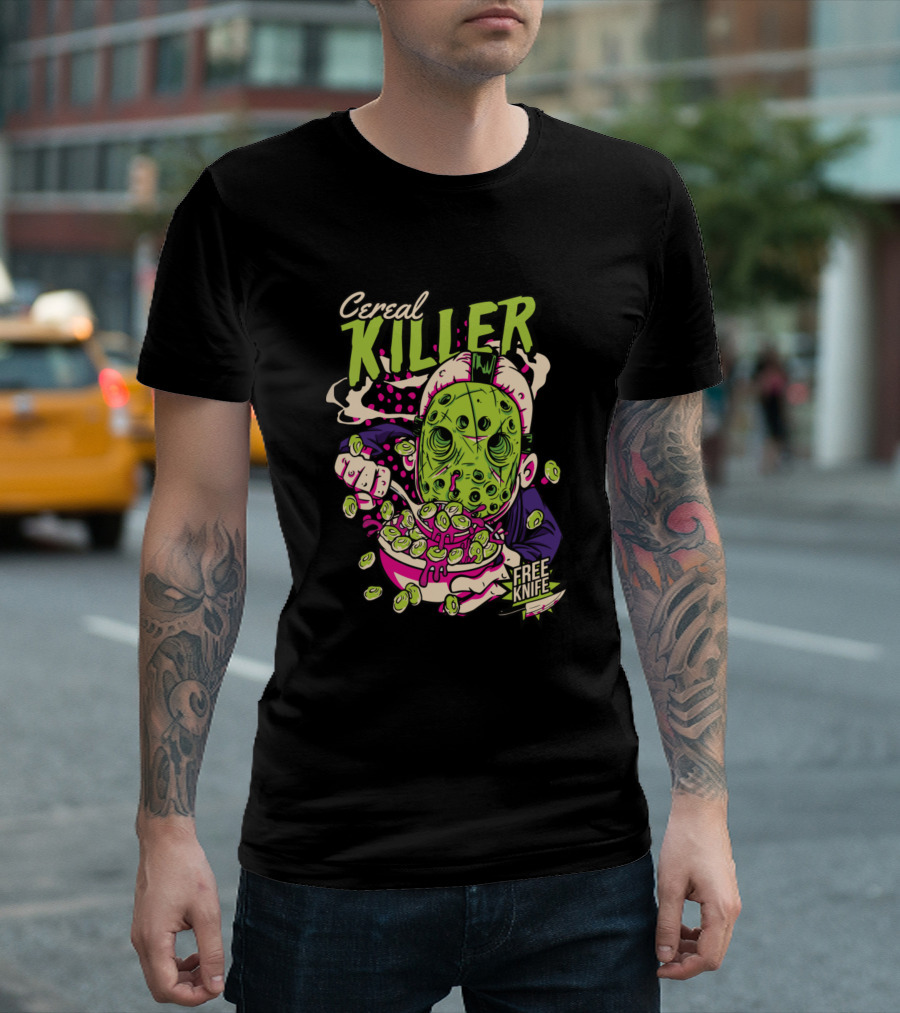 Cereal Killer Horror Movies True Crime Free Knife T-Shirt