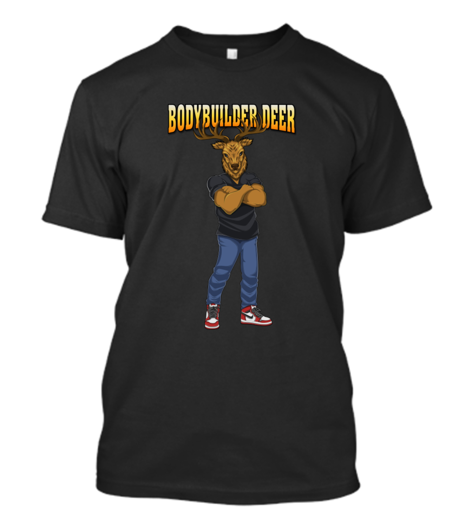 BODYBUILDER DEER Illustrated Cartoon Deer T-Shirt