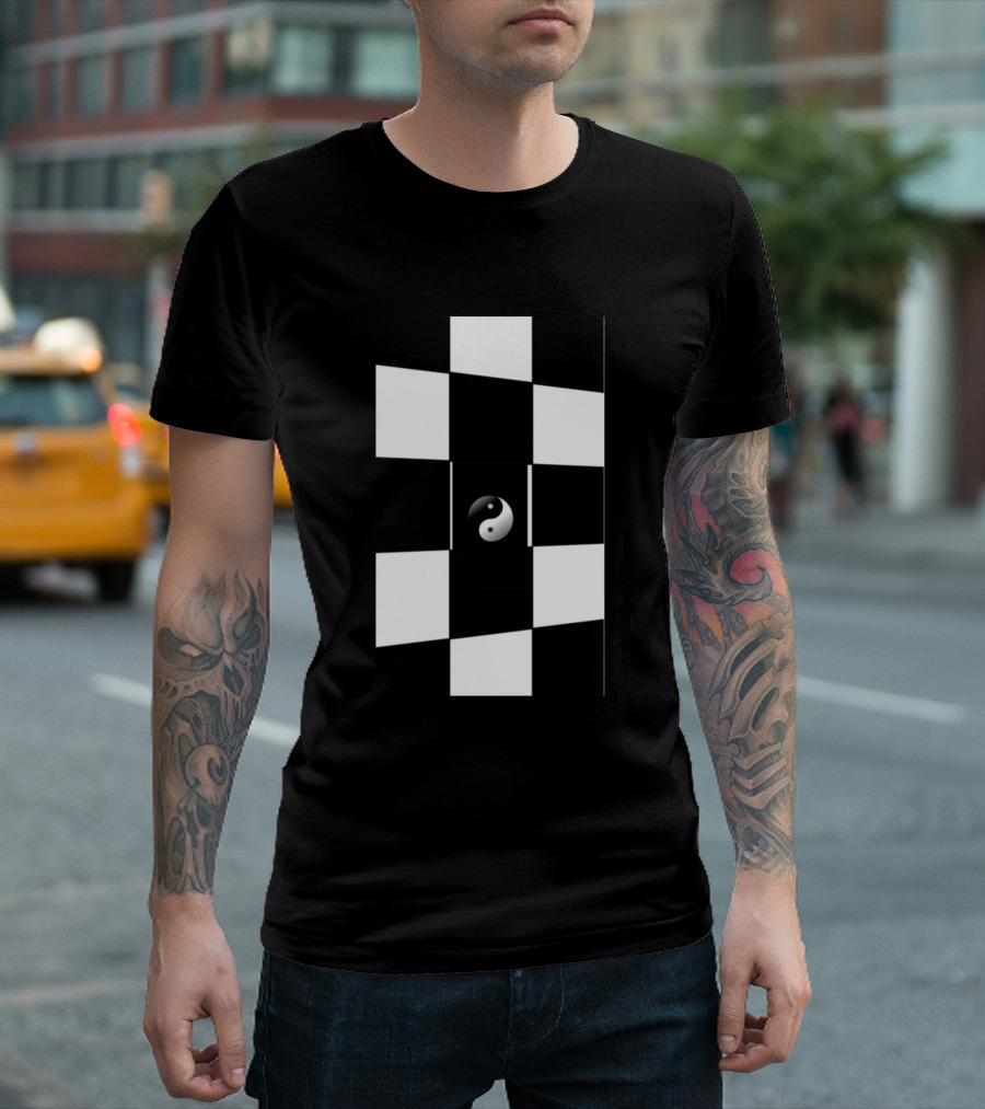 Black And White Checkerboard Yin Yang Game T-Shirt