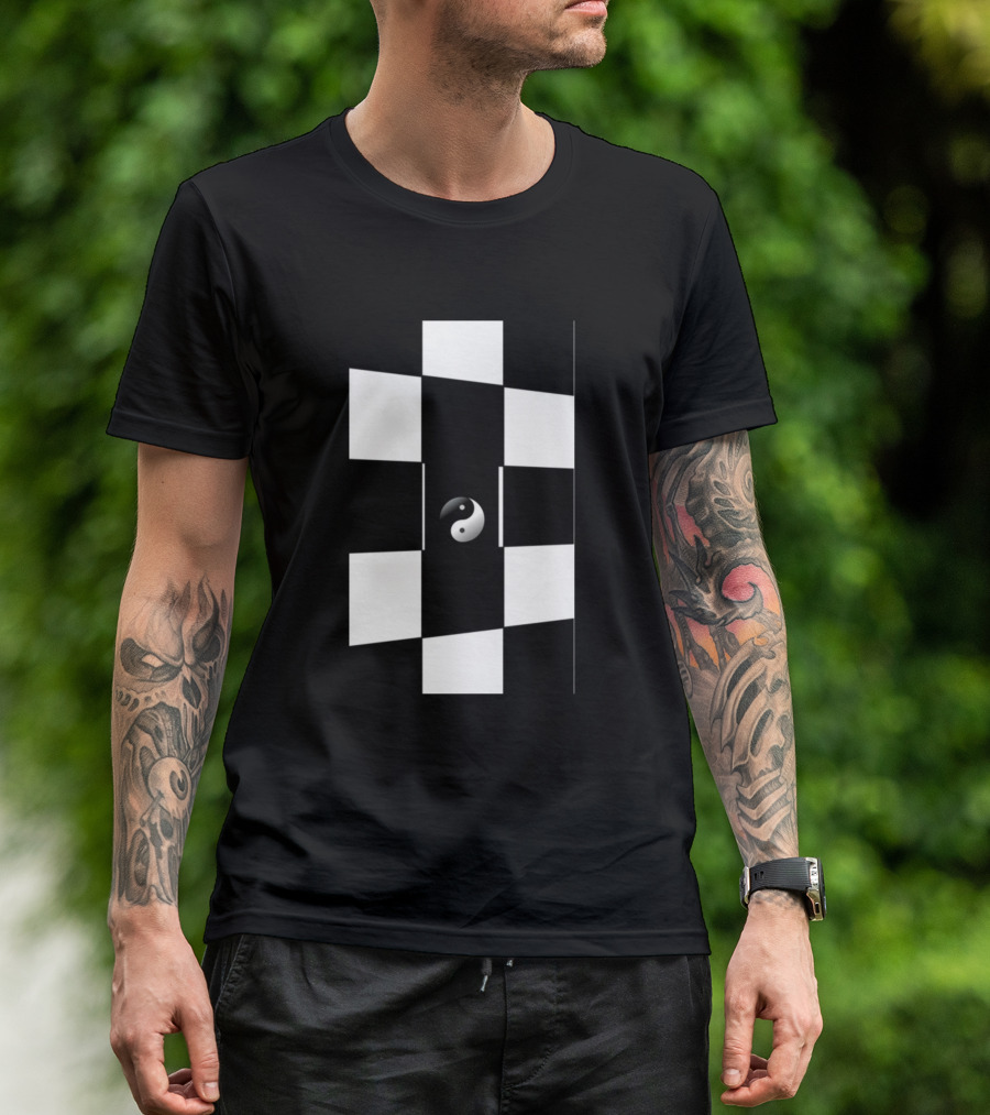 Black And White Checkerboard Yin Yang Game T-Shirt
