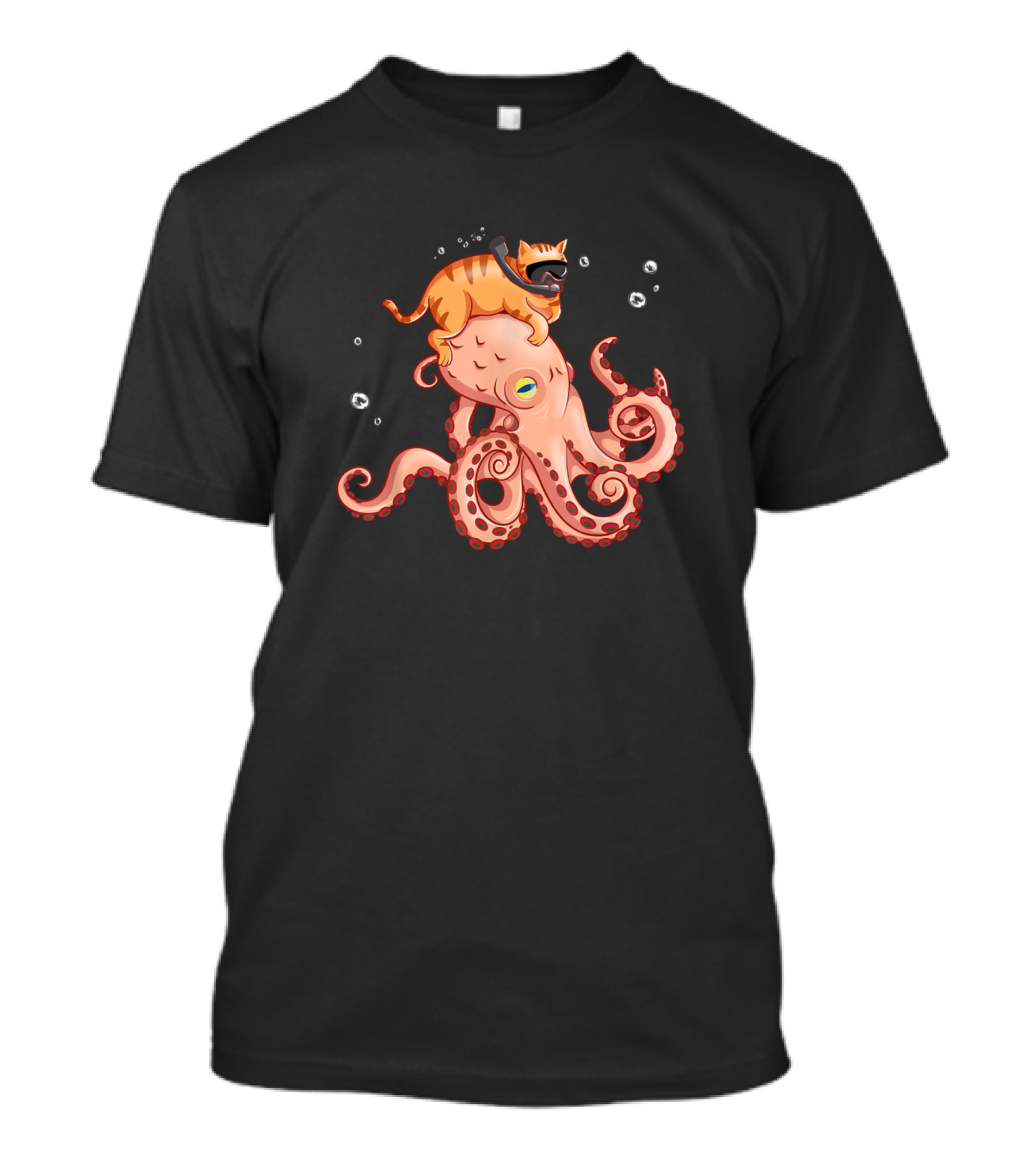 Cat Riding Octopus With Snorkel T-Shirt
