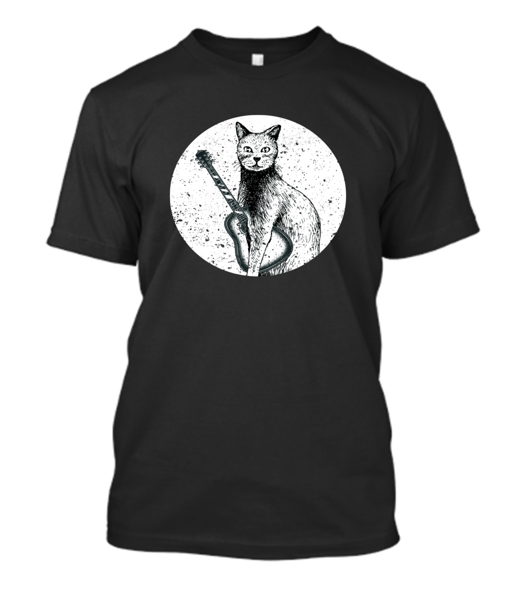 Cool Guitar Cat With Instrument In Circle T-Shirt