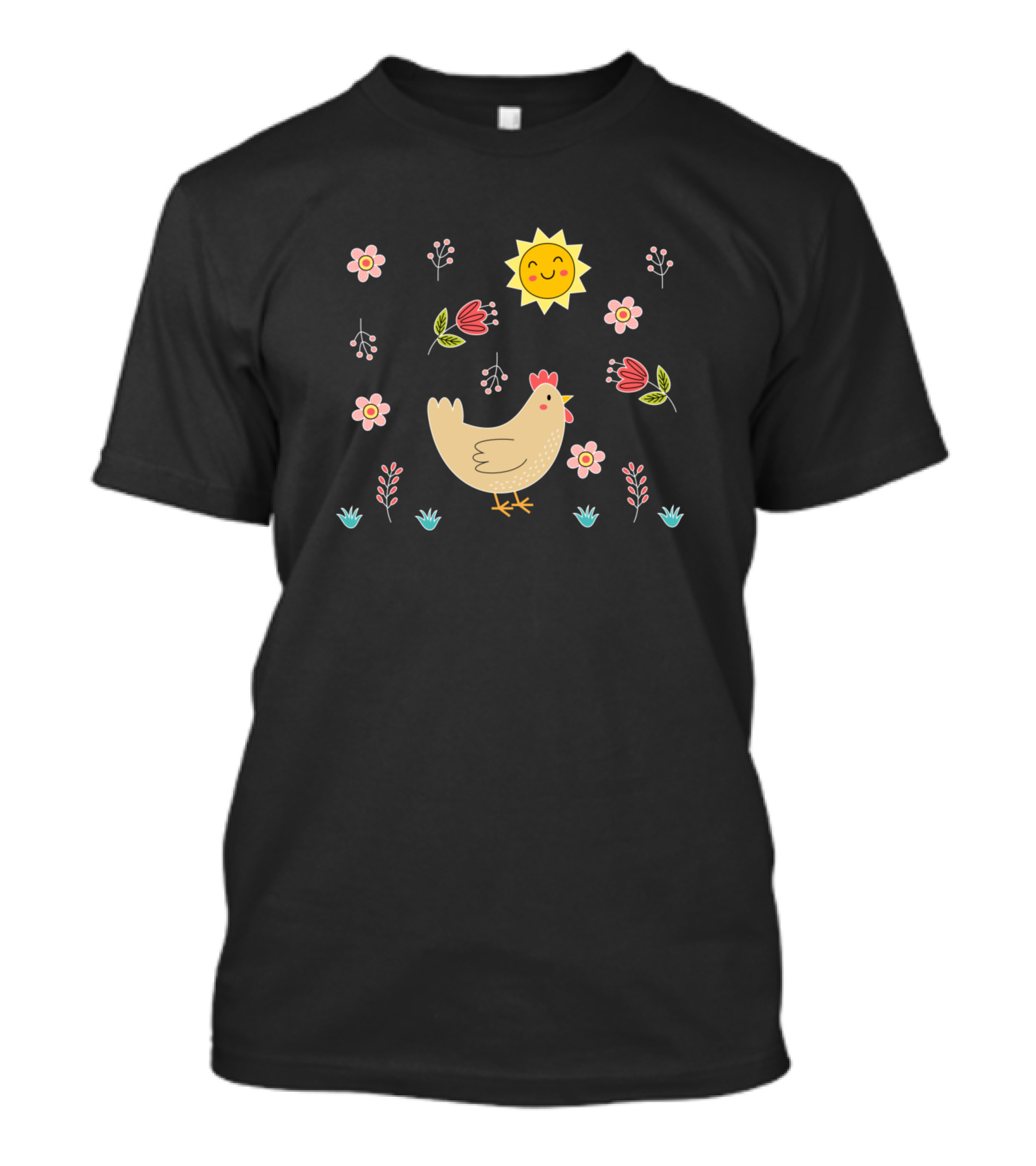 Adorable Chicken With Flowers And Sun T-Shirt