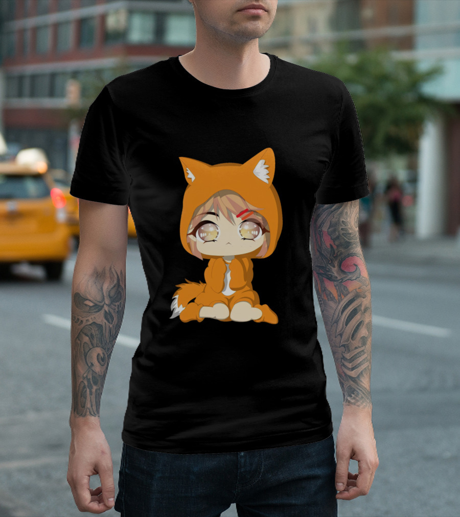 Cute Girl In Fox Costume With Foxy Ears And Tail T-Shirt