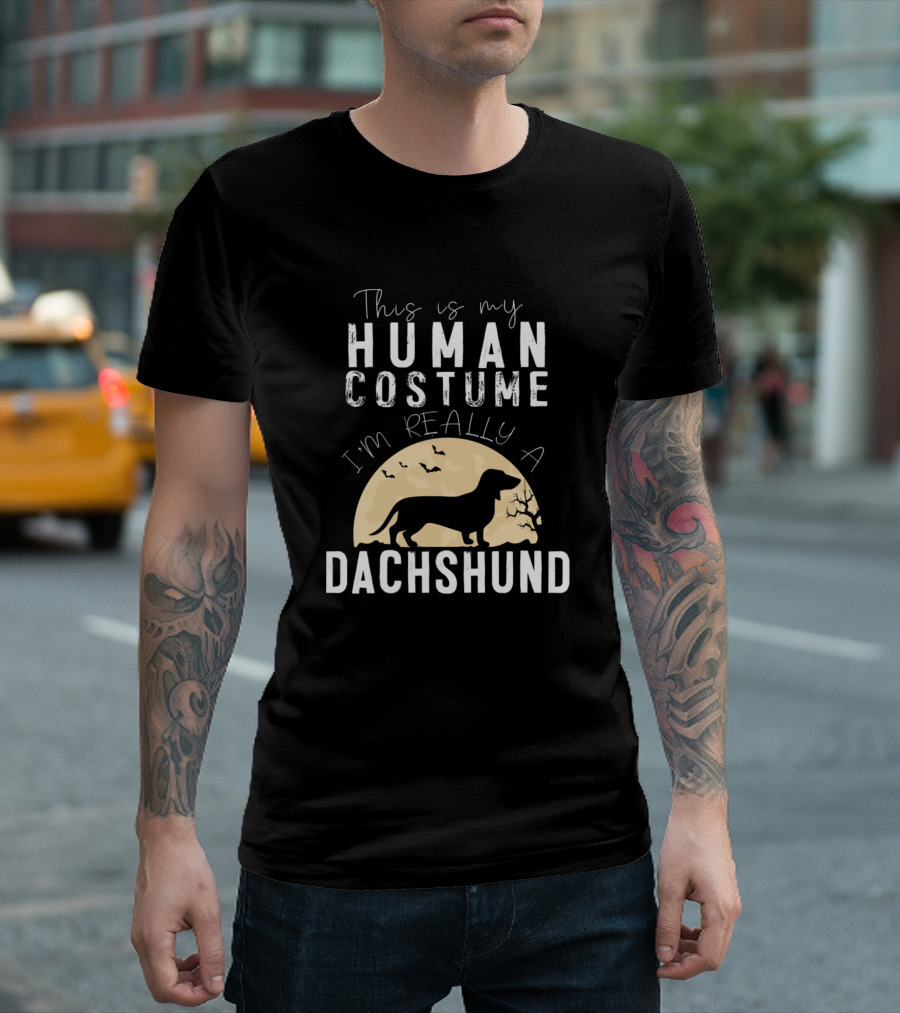 This Is My Human Costume I'm Really a Dachshund Moon Halloween T-Shirt