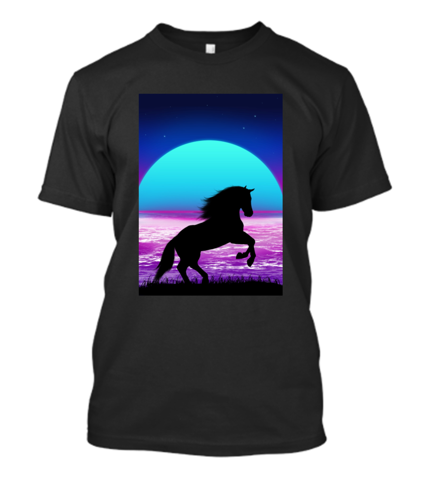 Horse Silhouette Neon Sunset 1980s T-Shirt