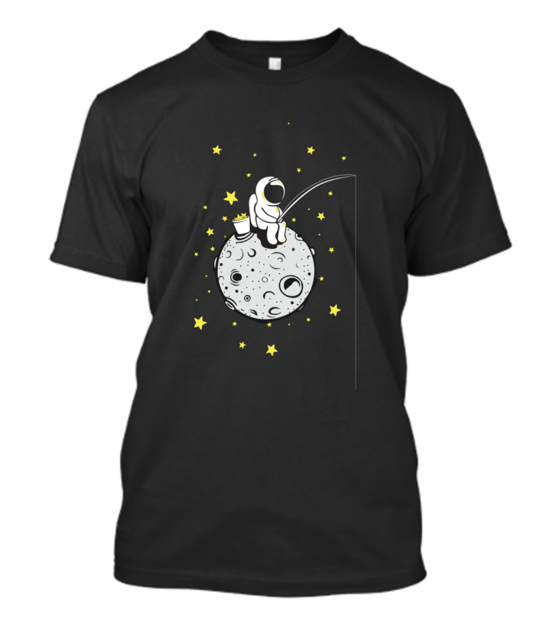 Astronaut Fishing On The Moon Amidst Stars T-Shirt