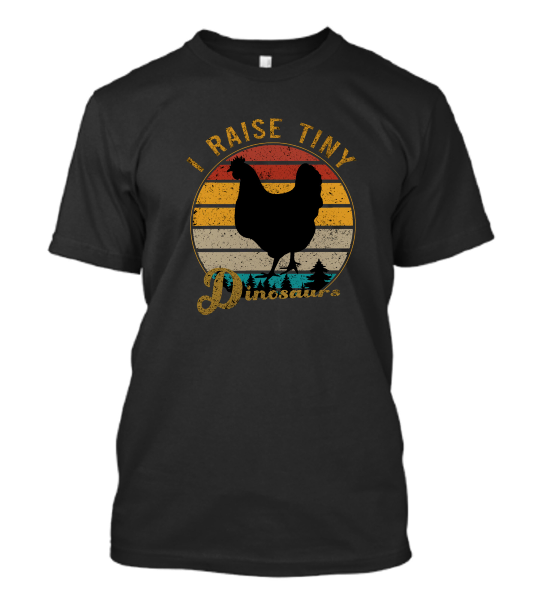 I Raise Tiny Dinosaurs Vintage Retro 70S Chicken Silhouette Stripes T-Shirt