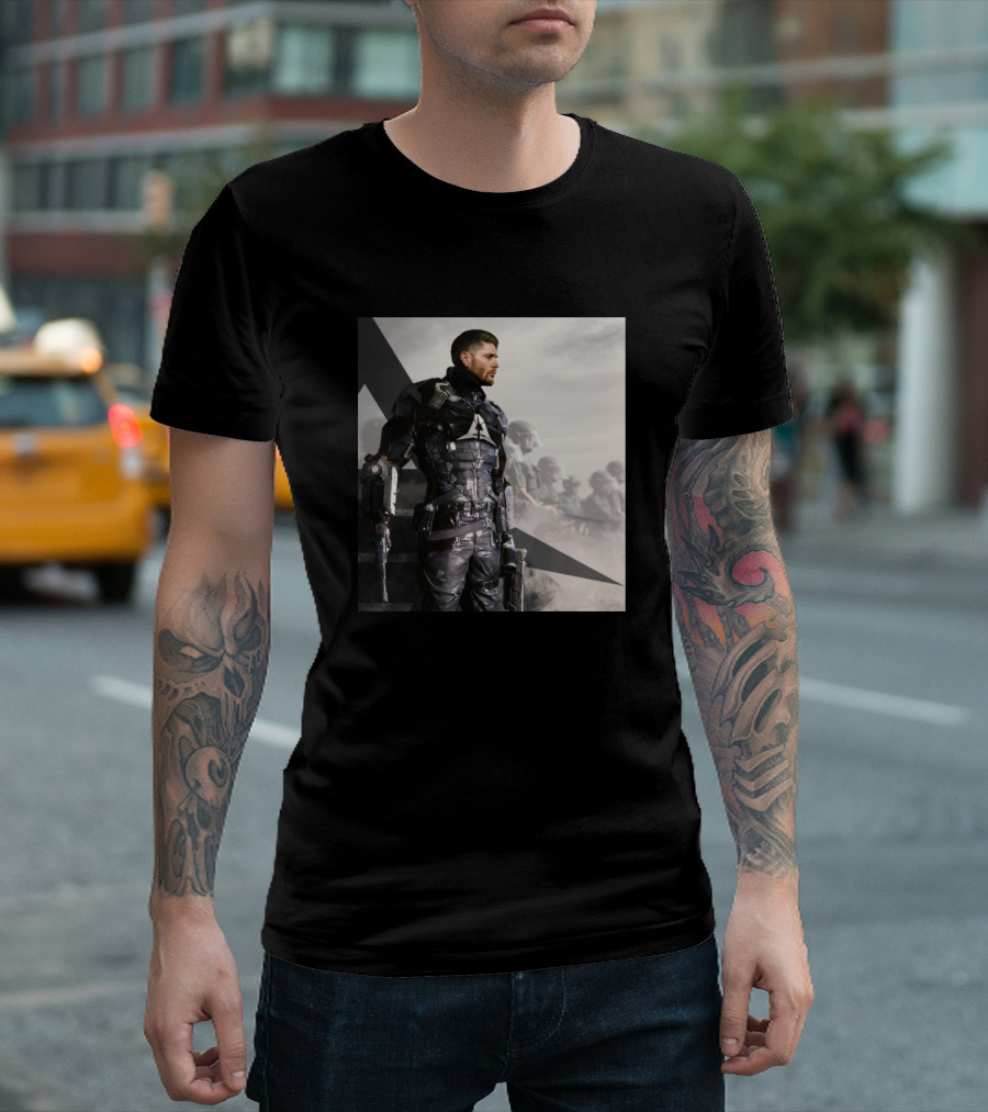 Jensen Ackles in Tactical Armor as The Arkham Knight with Soldiers and Star T-Shirt