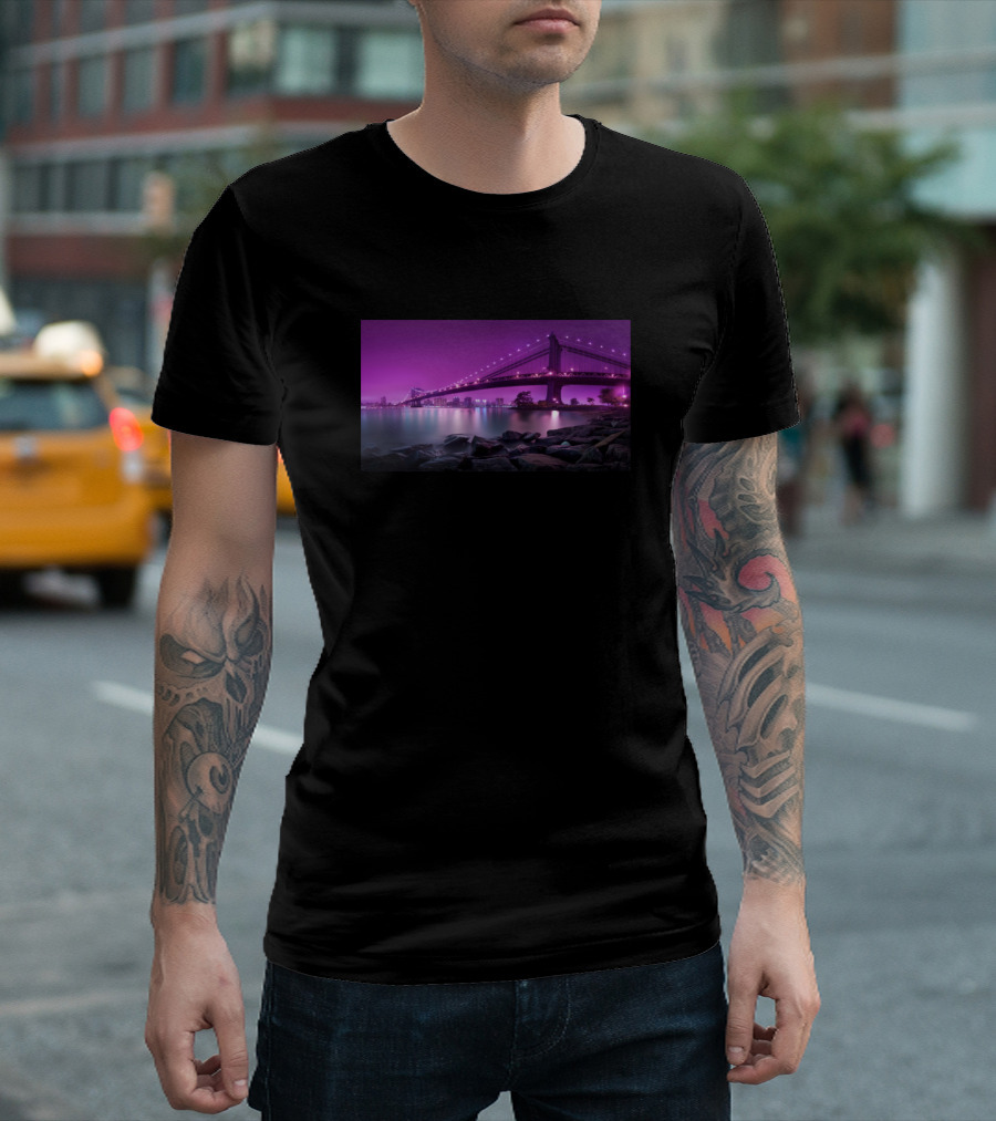 Manhattan Bridge Purple Night Scene T-Shirt
