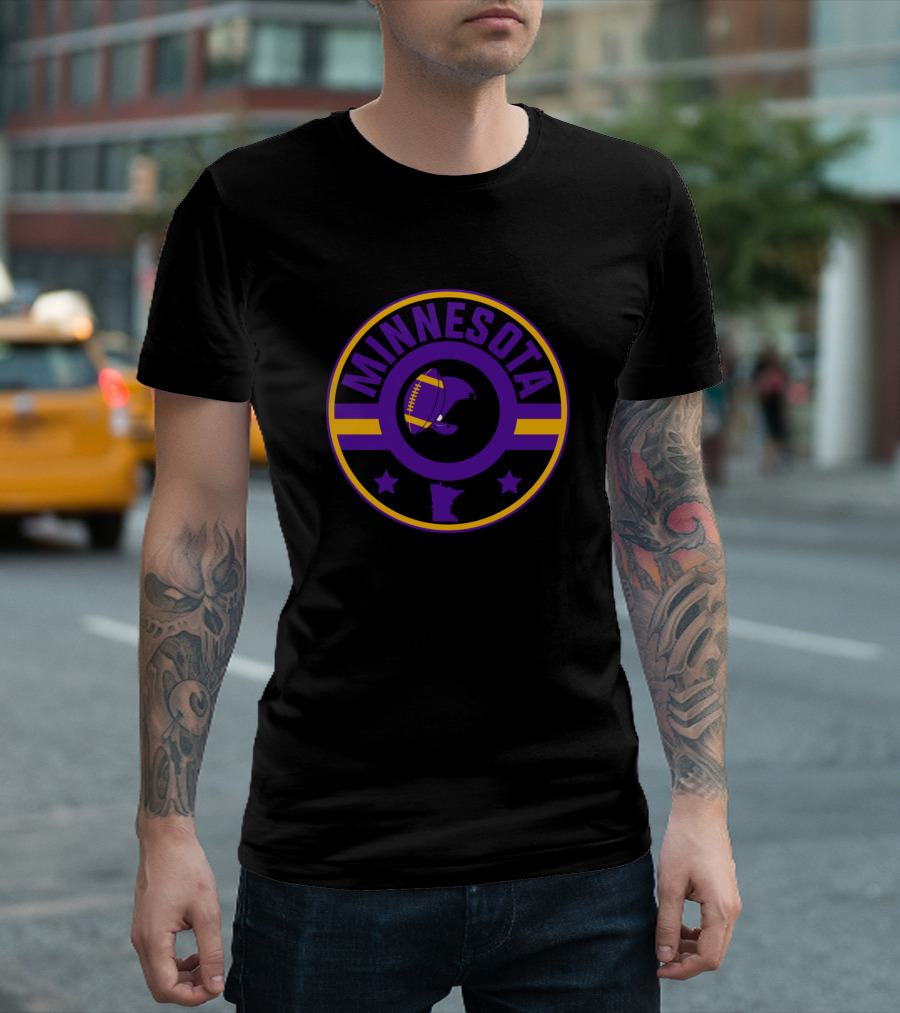 Minnesota Football Fan Helmet Map Stars Iconic Purple Gold T-Shirt