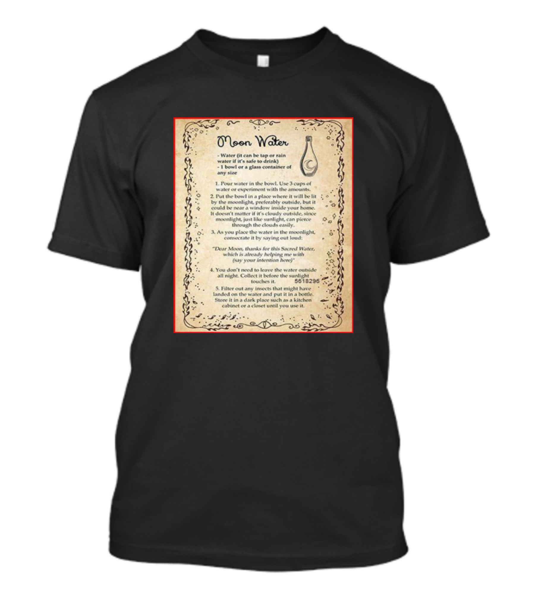 Moon Water Sacred Water Ritual Instructions Text Art Glass Container Moonlight Collect Filter T-Shirt