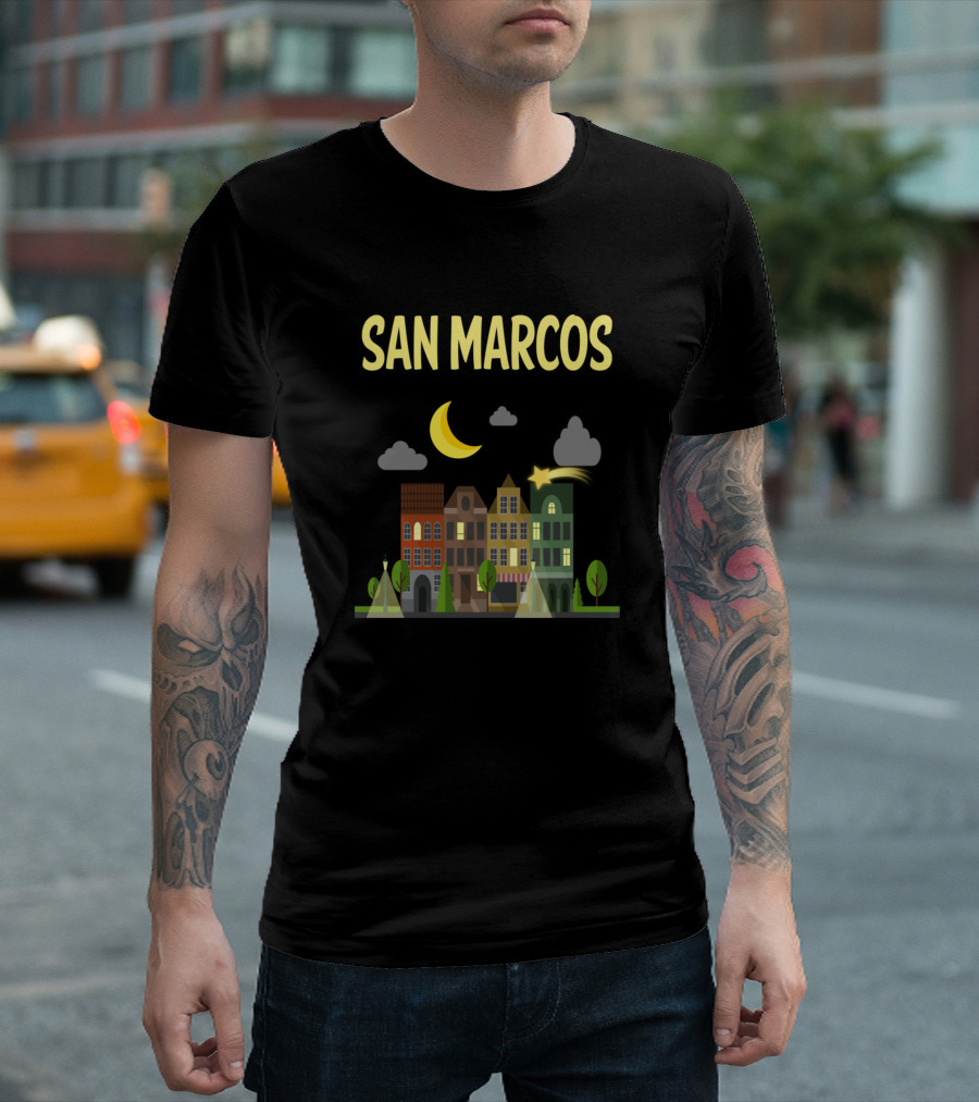 San Marcos Night Cityscape With Moon And Stars T-Shirt
