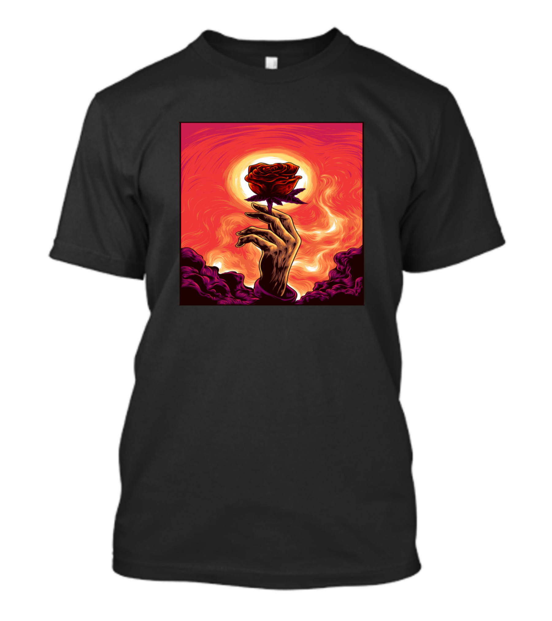 The Last Hope Rose In Hand Against Fiery Sky T-Shirt