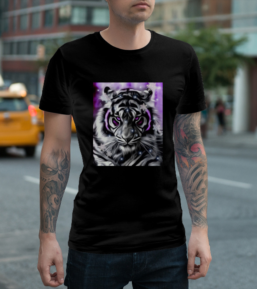 Tiger Most Dangerous Purple Eyes Snowflakes T-Shirt