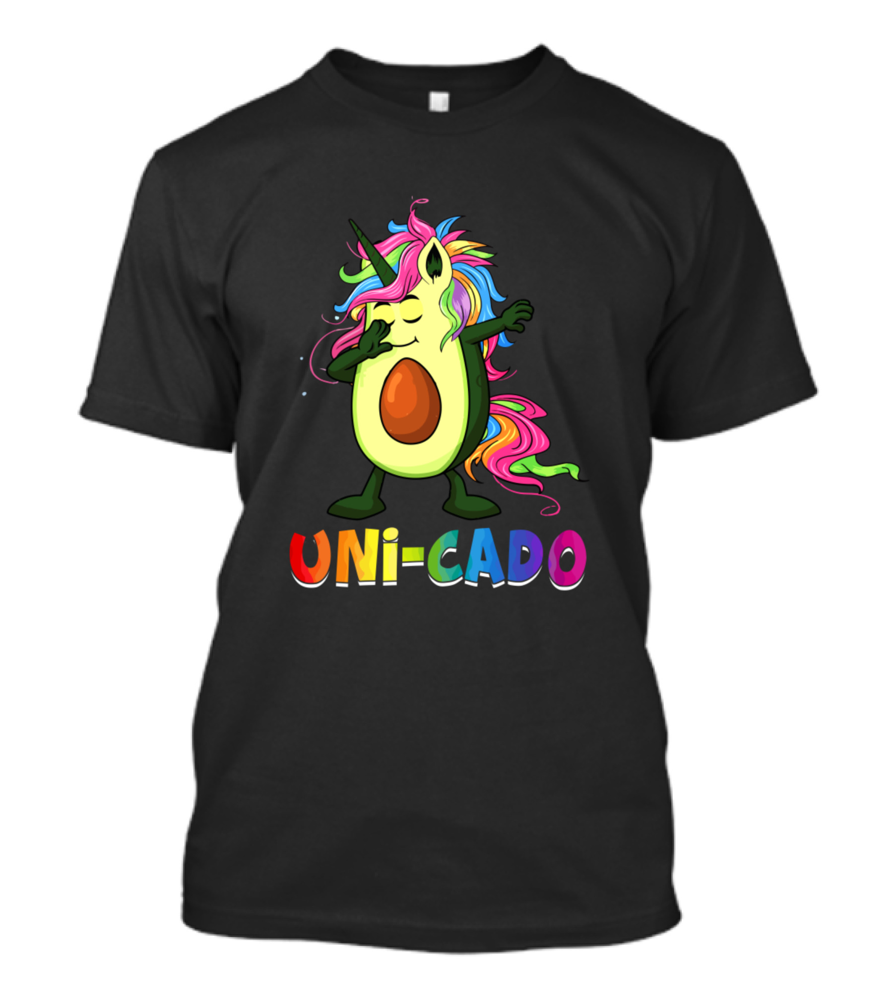 Uni-Cado Dabbing Avocado Unicorn With Rainbow Mane T-Shirt