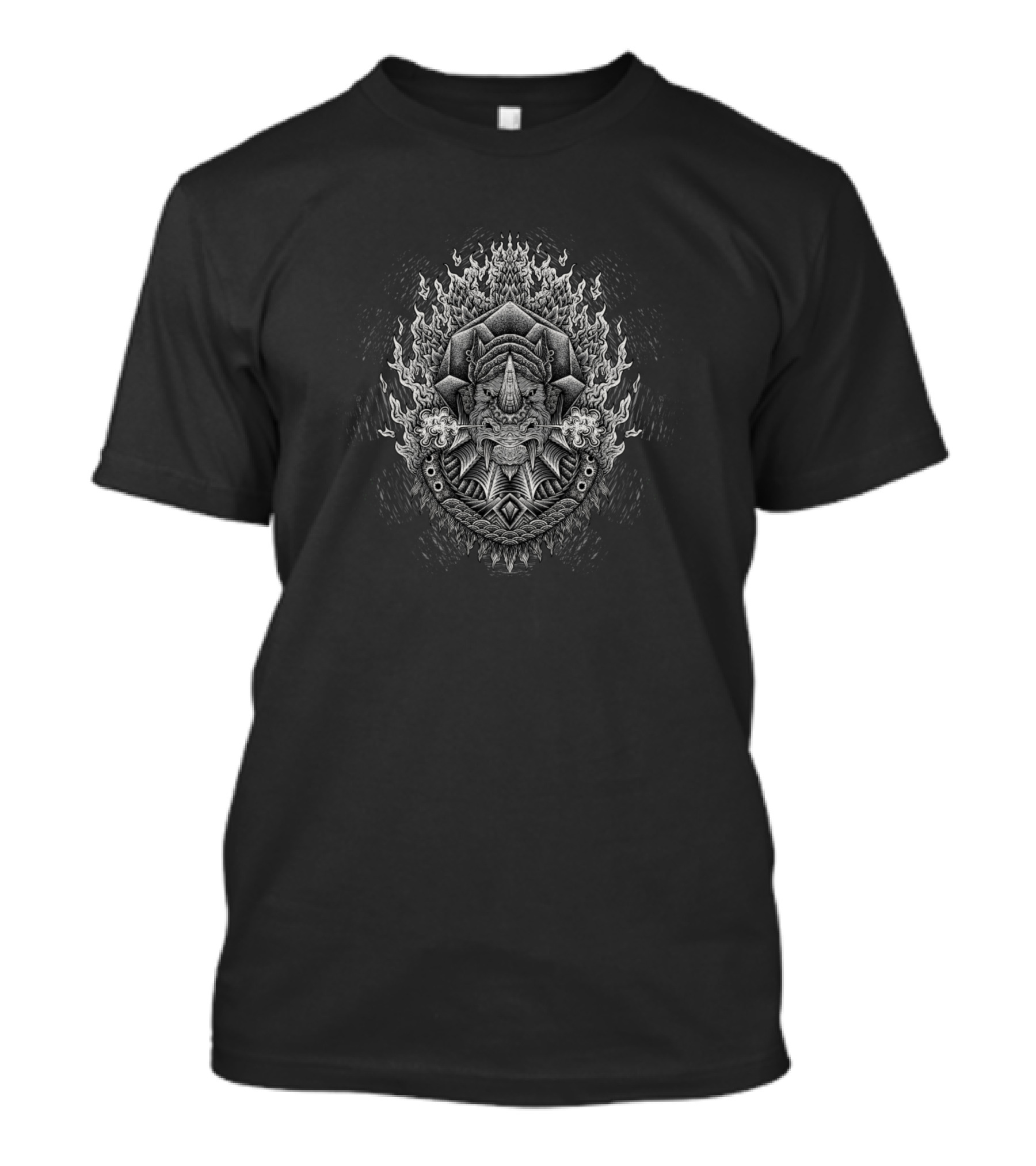 White Rhino Tribal Flame Mandala T-Shirt