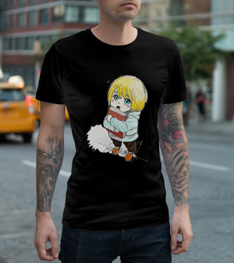 Armin Arlert Chibi Cute Anime Character with Book T-Shirt