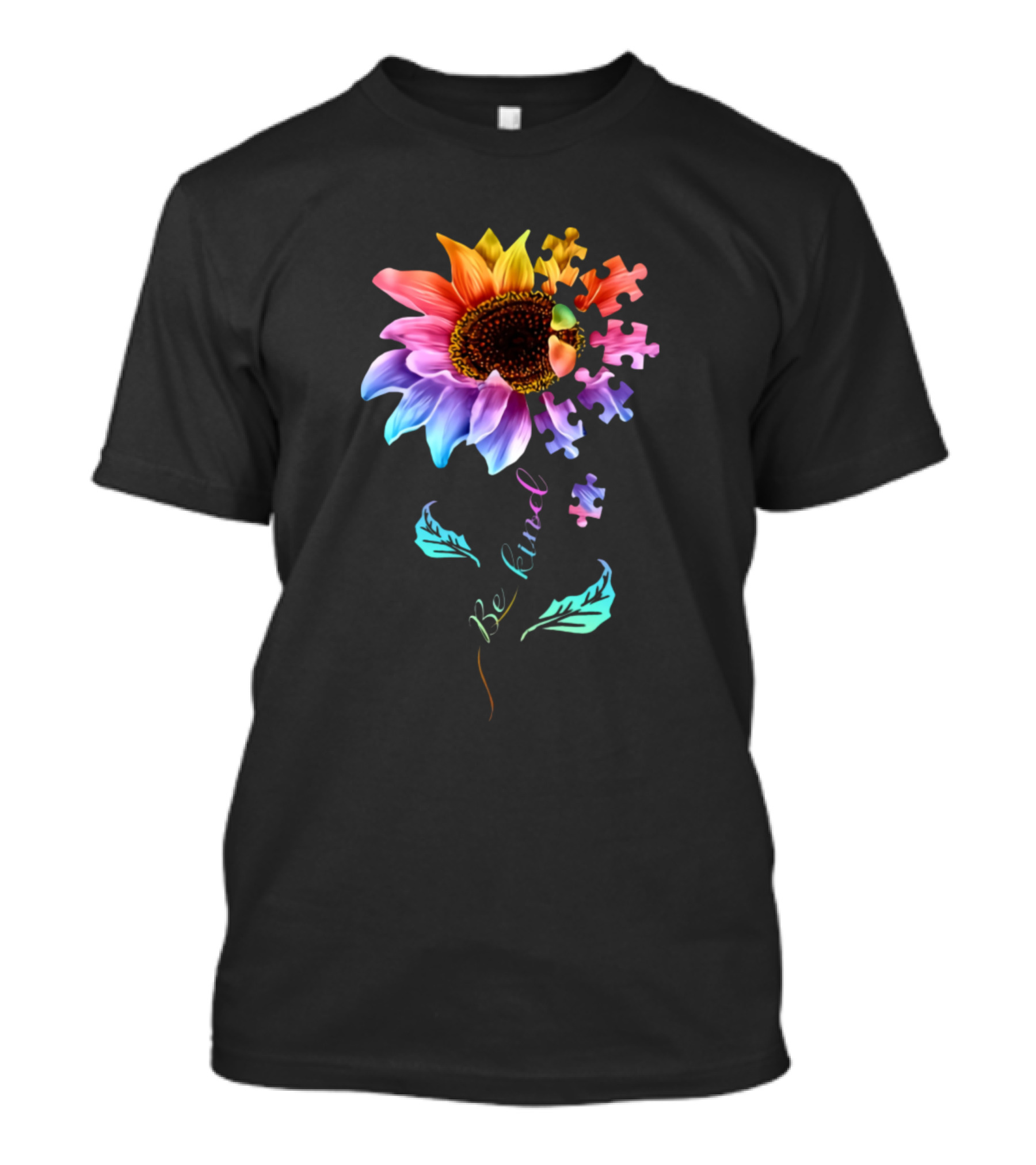 Be Kind Autism Awareness Colorful Sunflower Puzzle Pieces T-Shirt