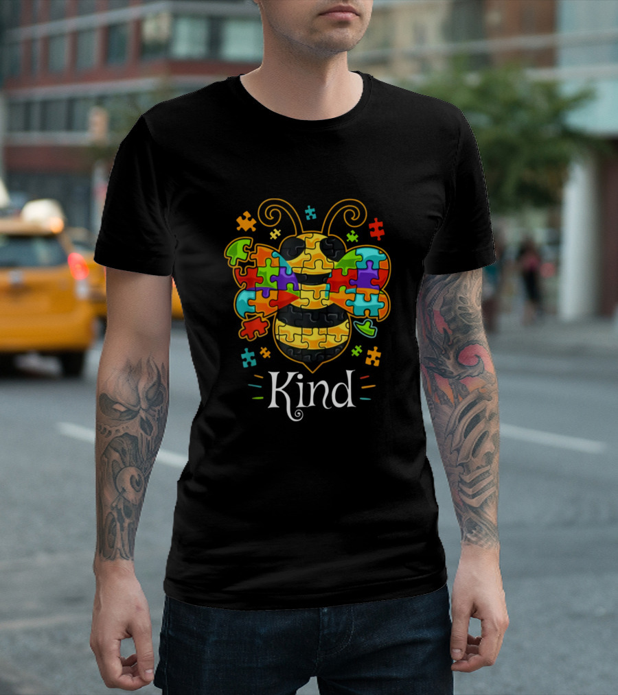 Bee Puzzle Pattern Kind Autism T-Shirt