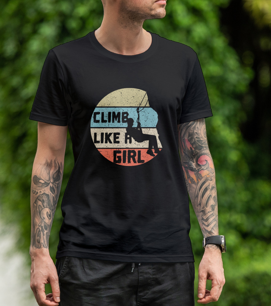Climb Like A Girl Rock Climbing Vintage Striped T-Shirt