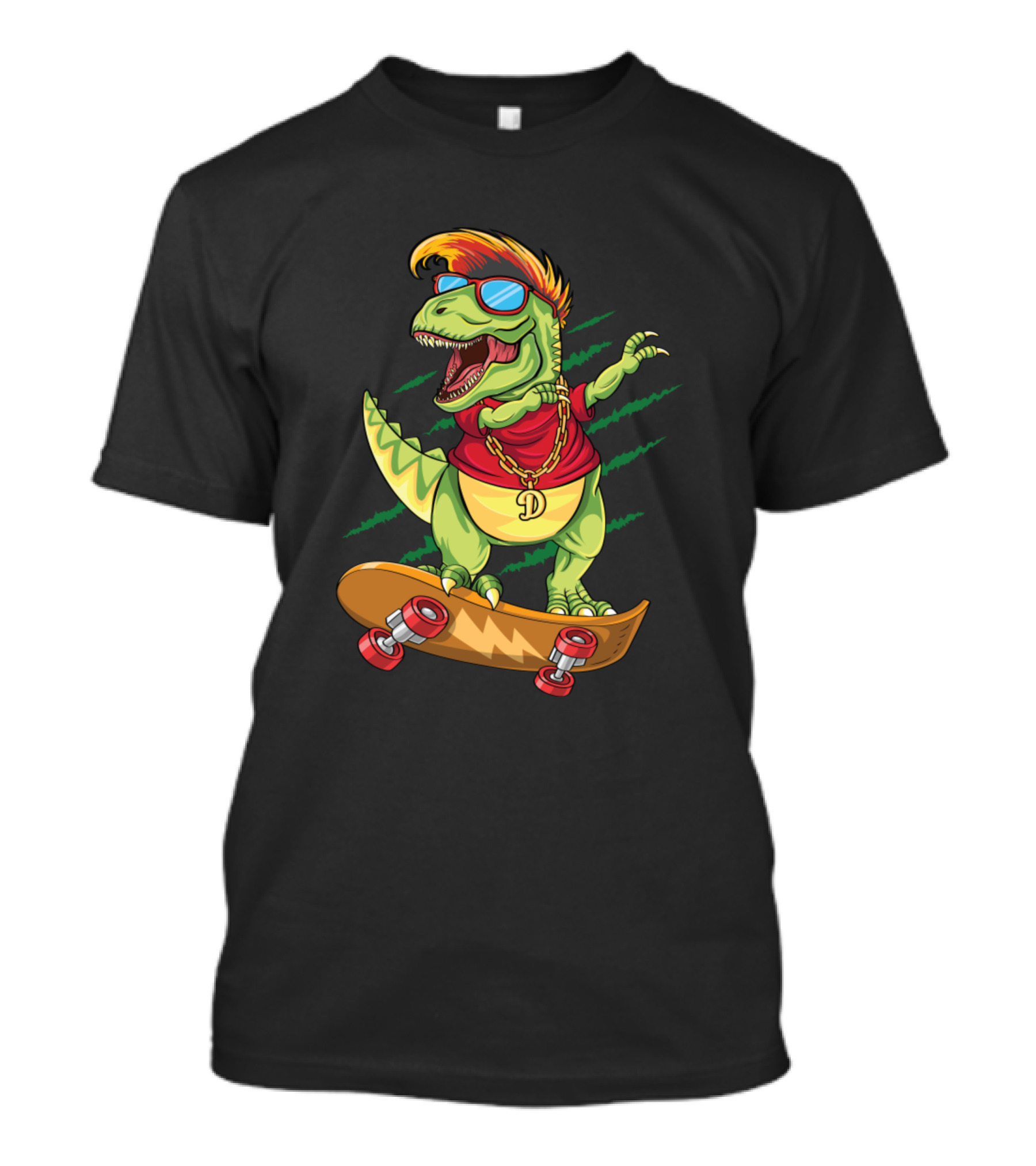 Dabbing Rex Cool Skateboarding Dinosaur Skater With Sunglasses And Chain T-Shirt