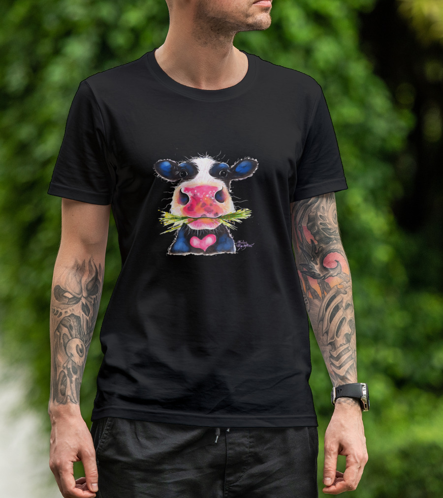 Nosey Cow Rocky Cow Print By Shirley Macarthur T-Shirt