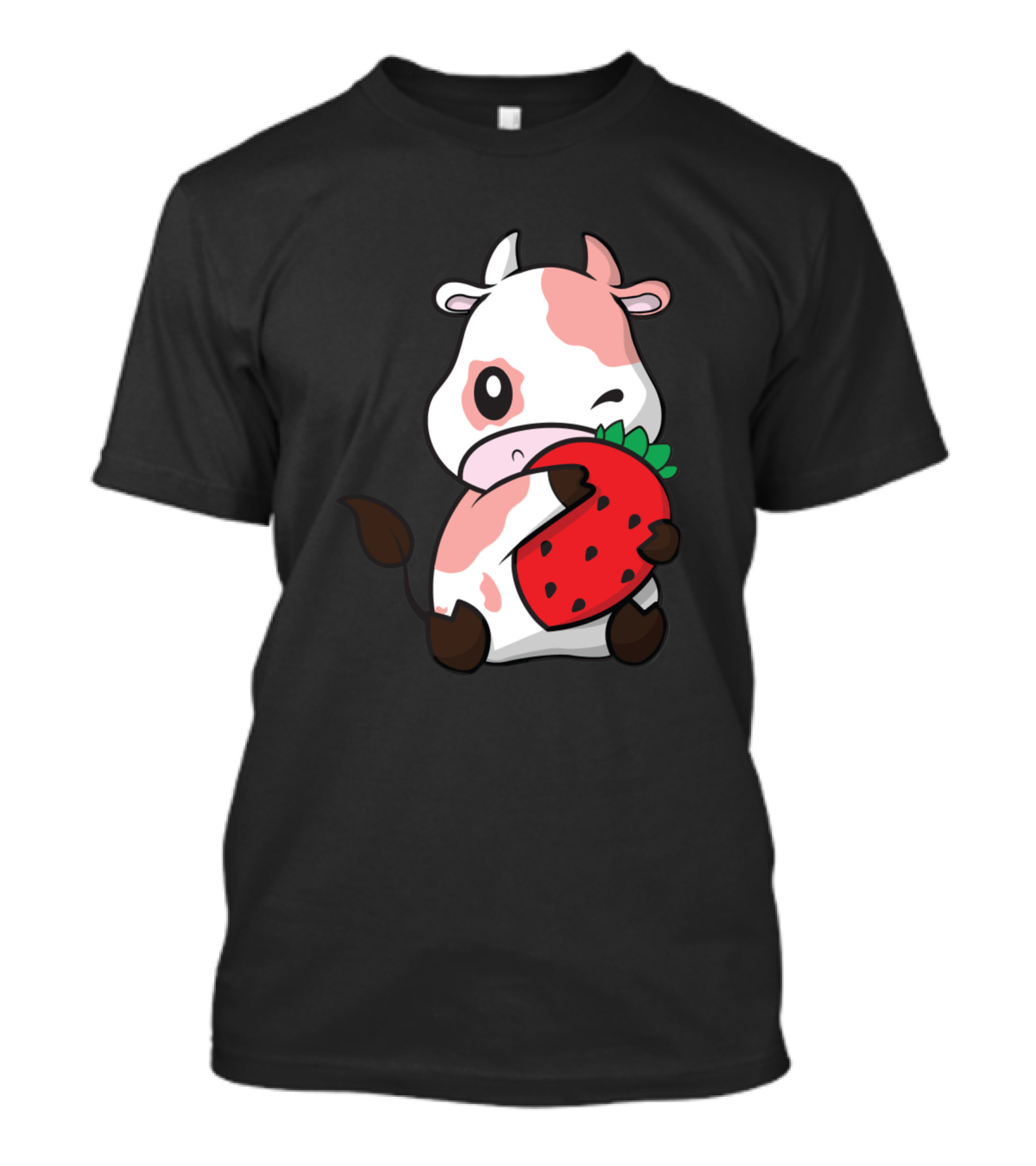 Cows Strawberry Cow Cute New 296 Farming Kawaii Winking Strawberry Cow T-Shirt