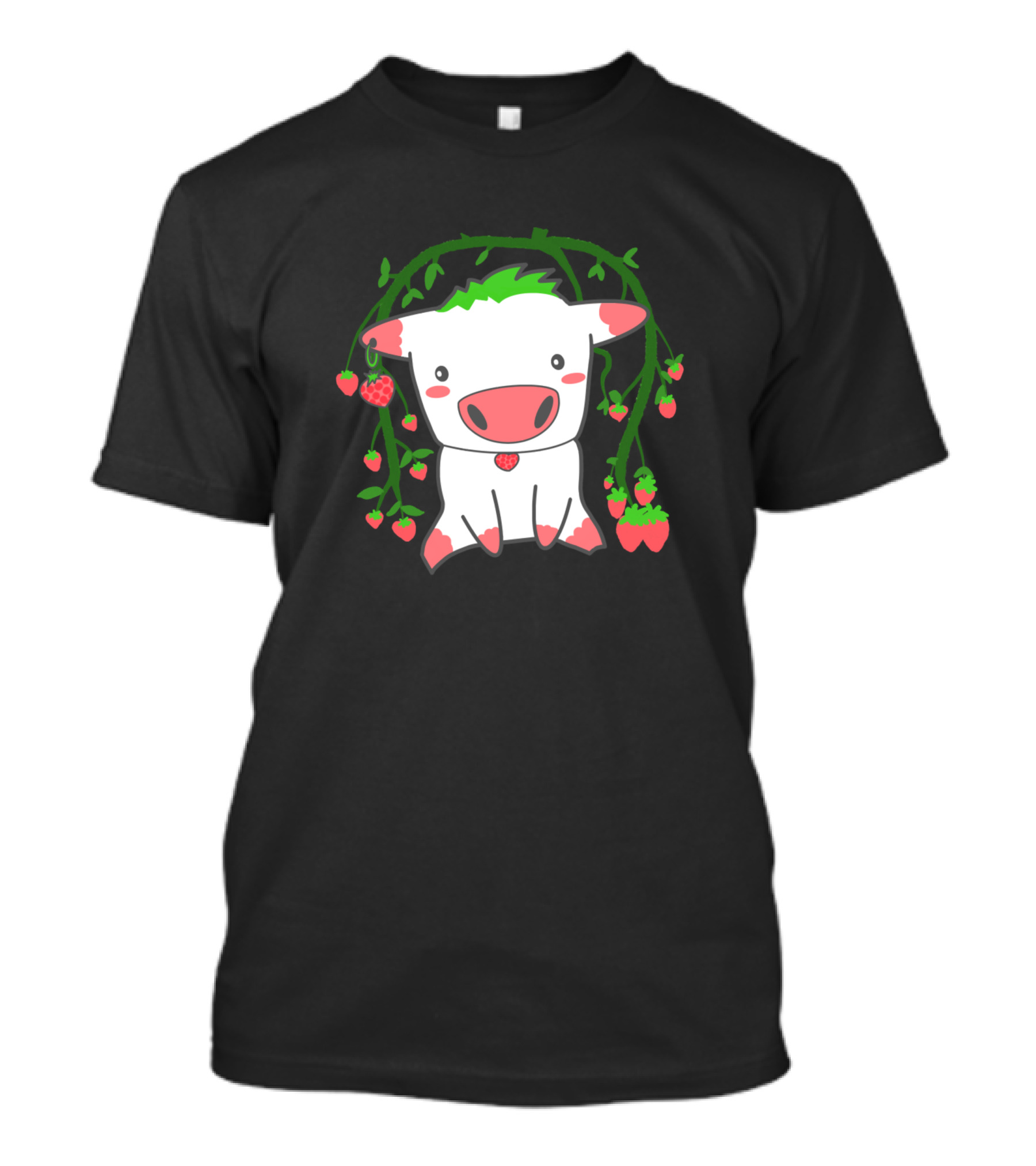 Strawberry Cow Under Strawberry Tree With Vines In Farming T-Shirt