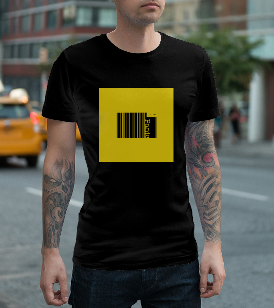 Don't Panic Barcode Yellow Square T-Shirt